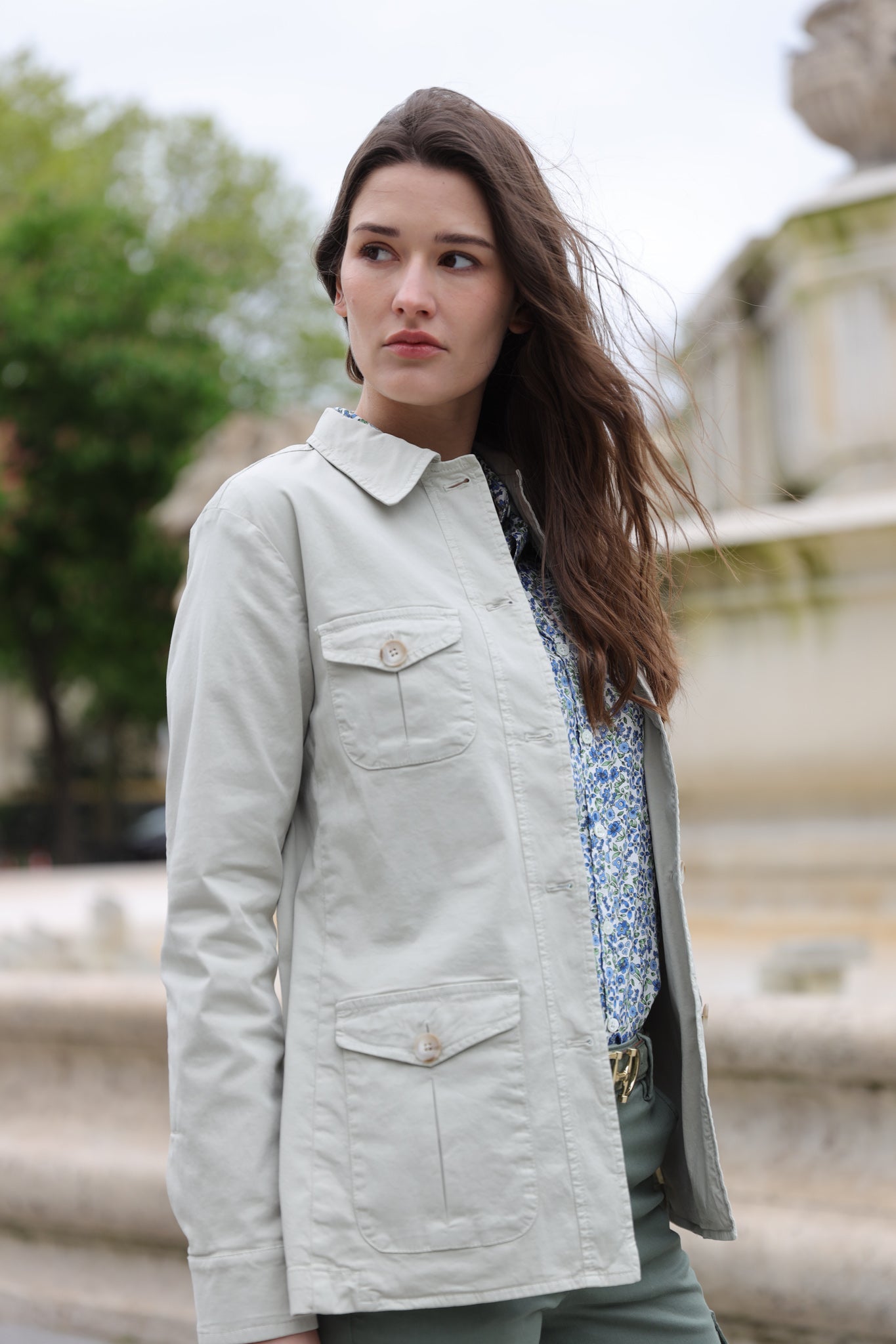 Veste saharienne Louise en coton stretch - Beige-VESTE BLAZER FEMME-Curling-Paris