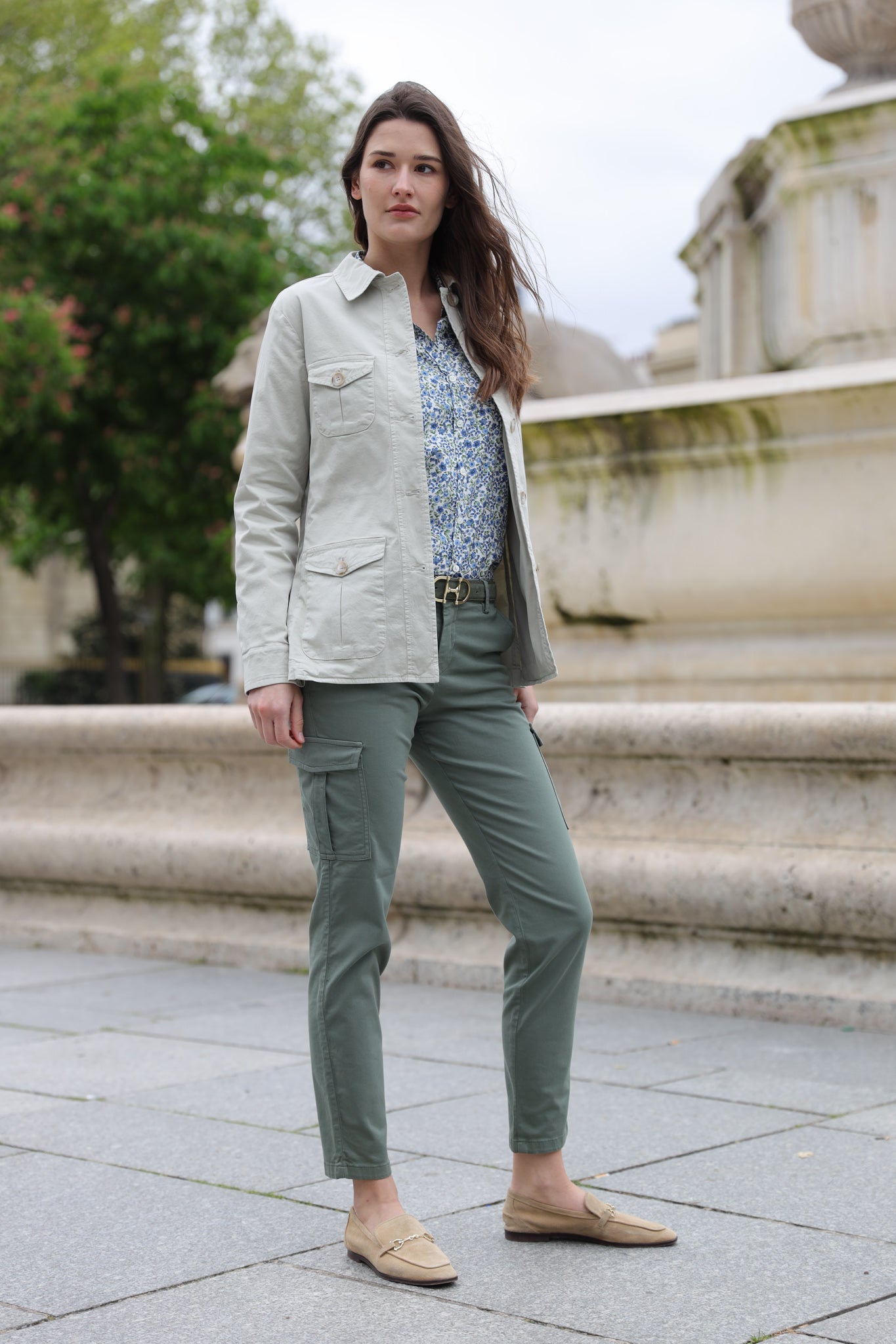 Veste saharienne Louise en coton stretch - Beige-VESTE BLAZER FEMME-Curling-Paris