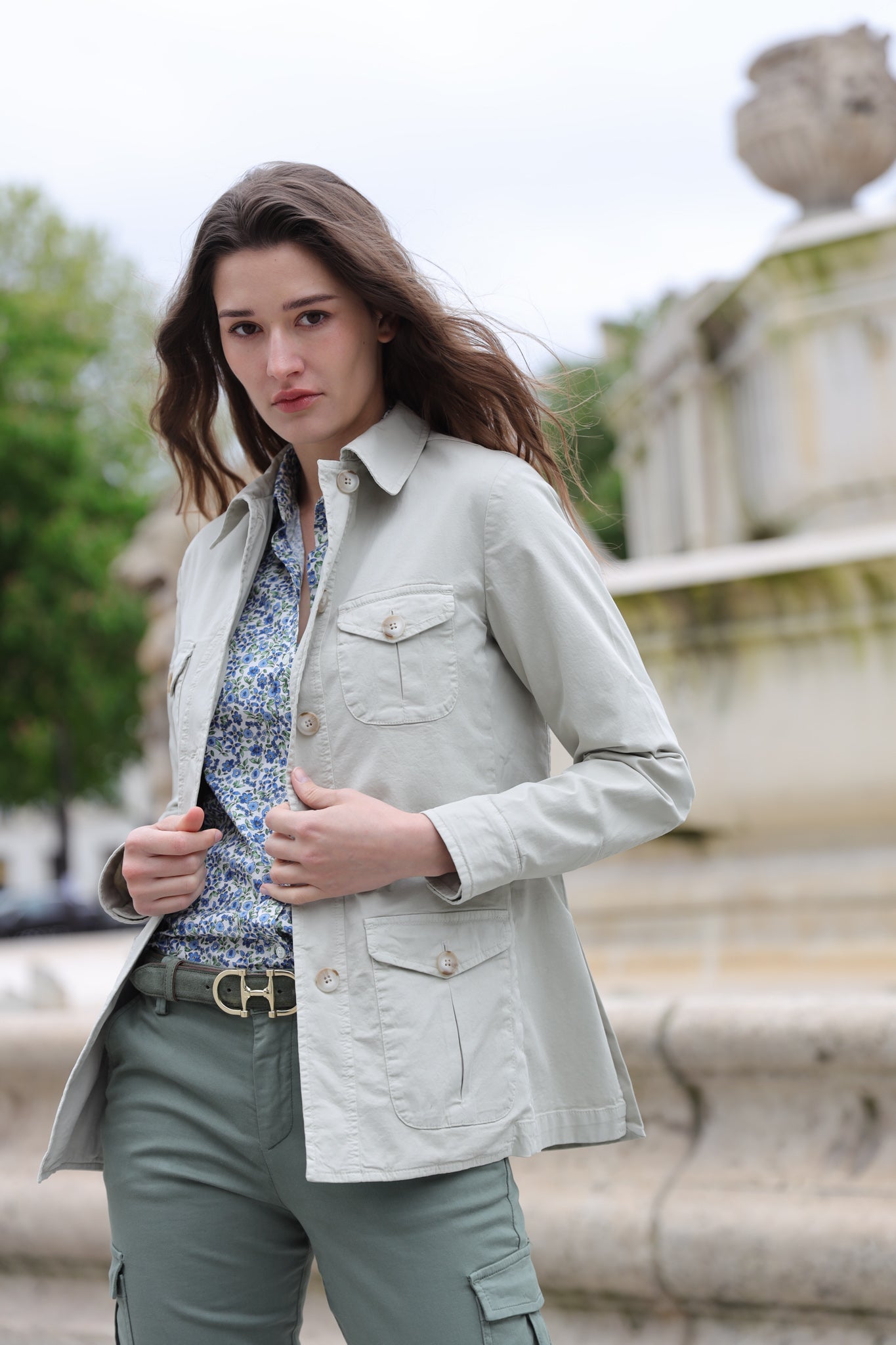 Veste saharienne Louise en coton stretch - Beige-VESTE BLAZER FEMME-Curling-Paris