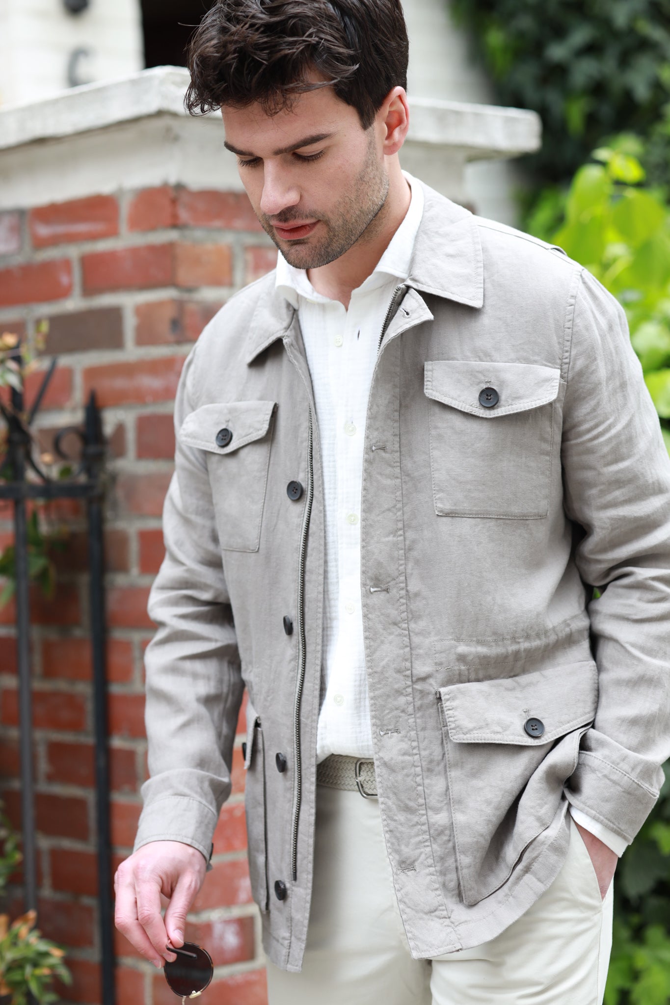 Veste saharienne en lin Aaron - Taupe-VESTE BLAZER HOMME-Curling-Paris