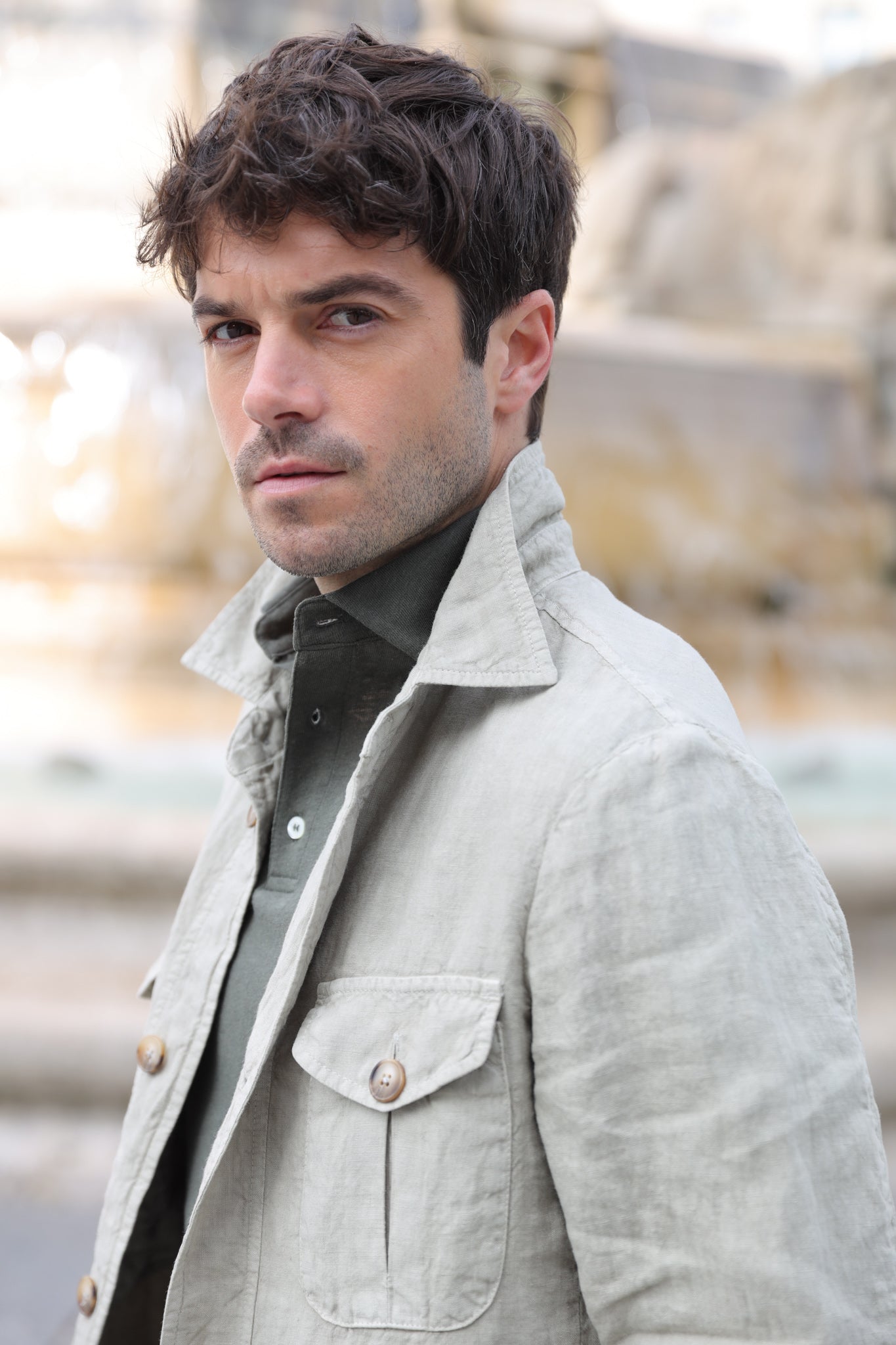 Veste saharienne en lin - Beige-VESTE BLAZER HOMME-Curling-Paris