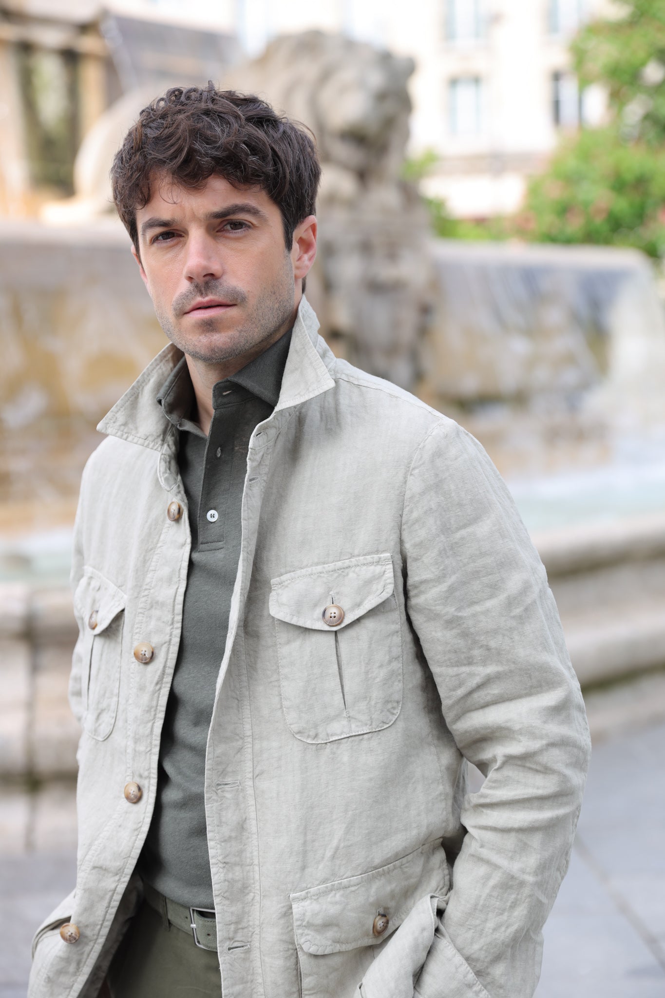 Veste saharienne en lin - Beige-VESTE BLAZER HOMME-Curling-Paris