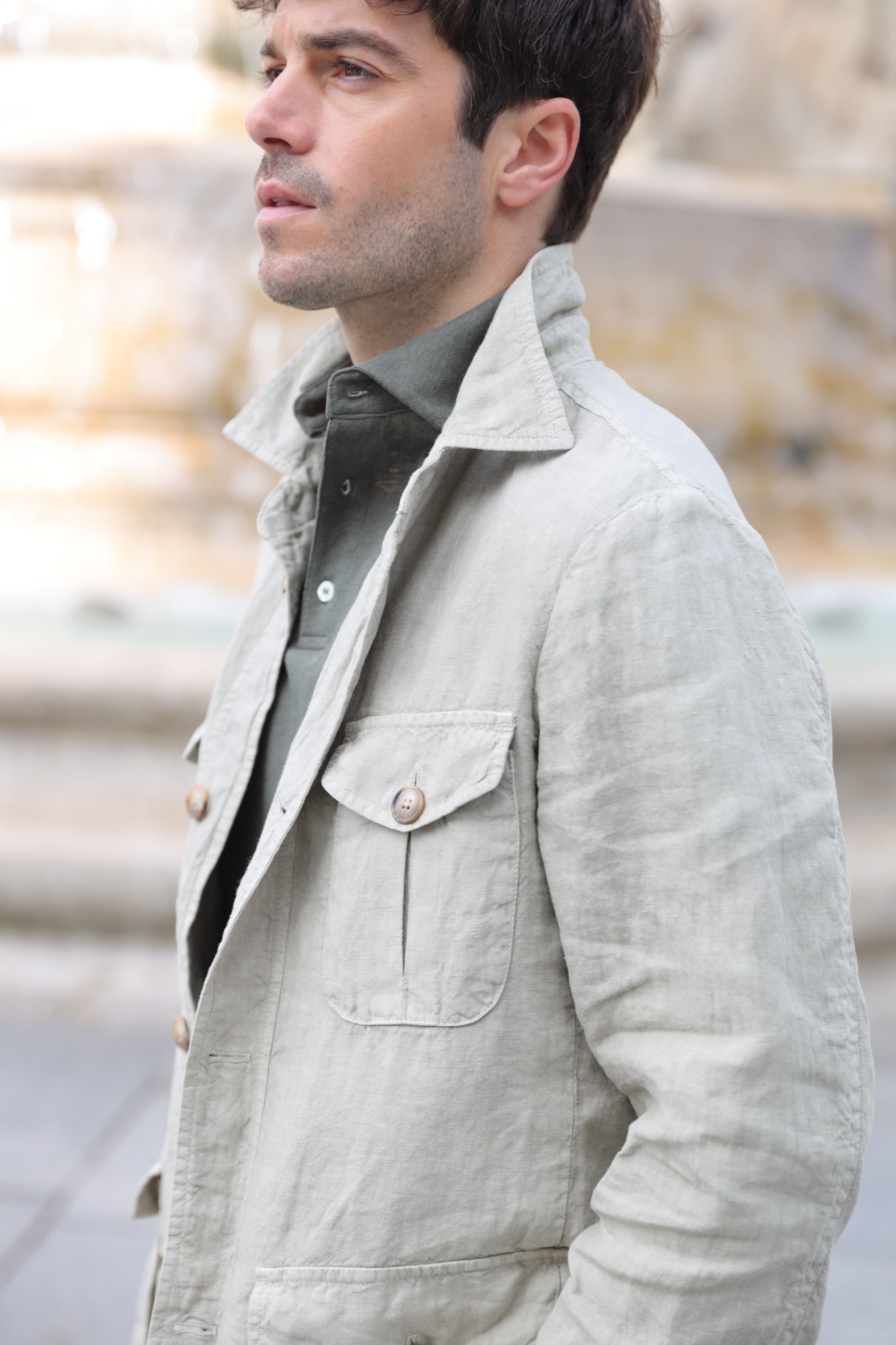 Veste saharienne en lin - Beige-VESTE BLAZER HOMME-Curling-Paris