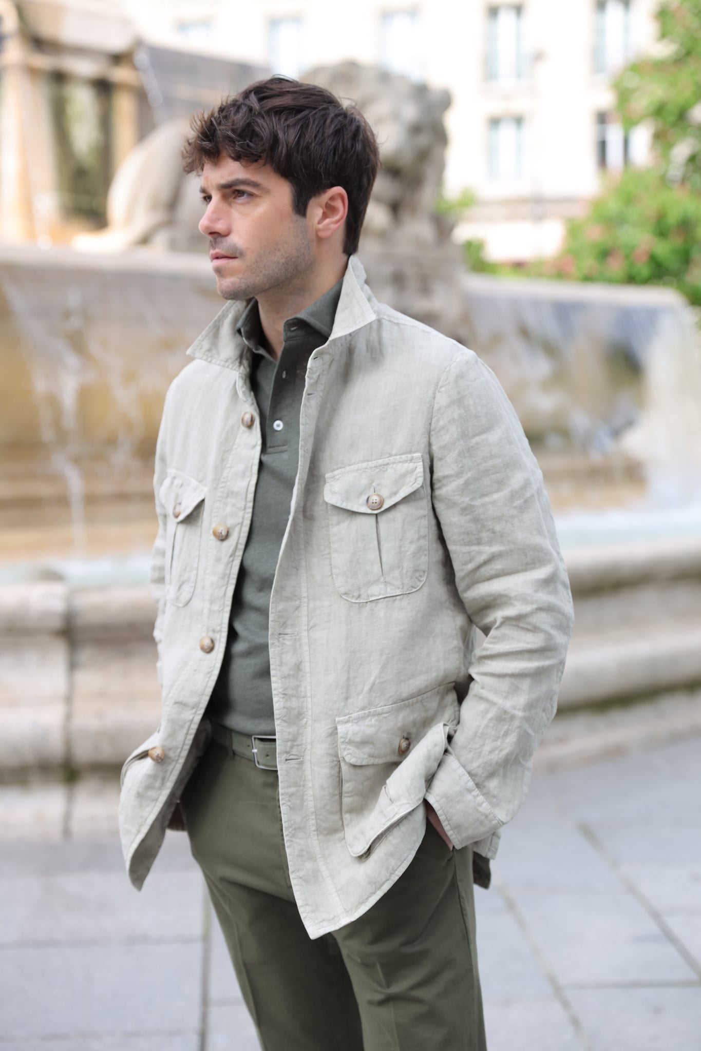 Veste saharienne en lin - Beige-VESTE BLAZER HOMME-Curling-Paris