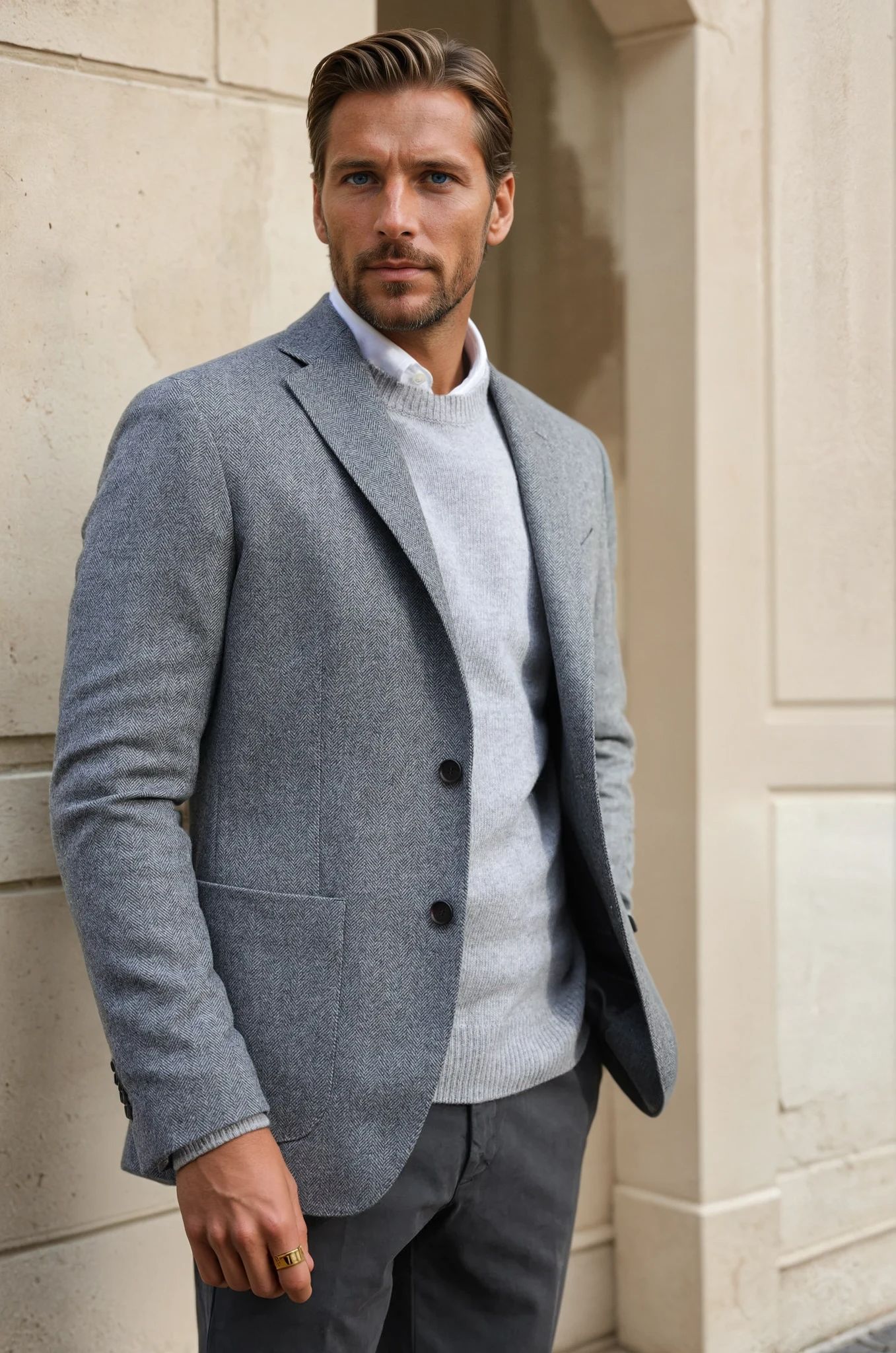 Veste souple Gostev pure laine - Chevron Gris-VESTE BLAZER HOMME-Curling-Paris