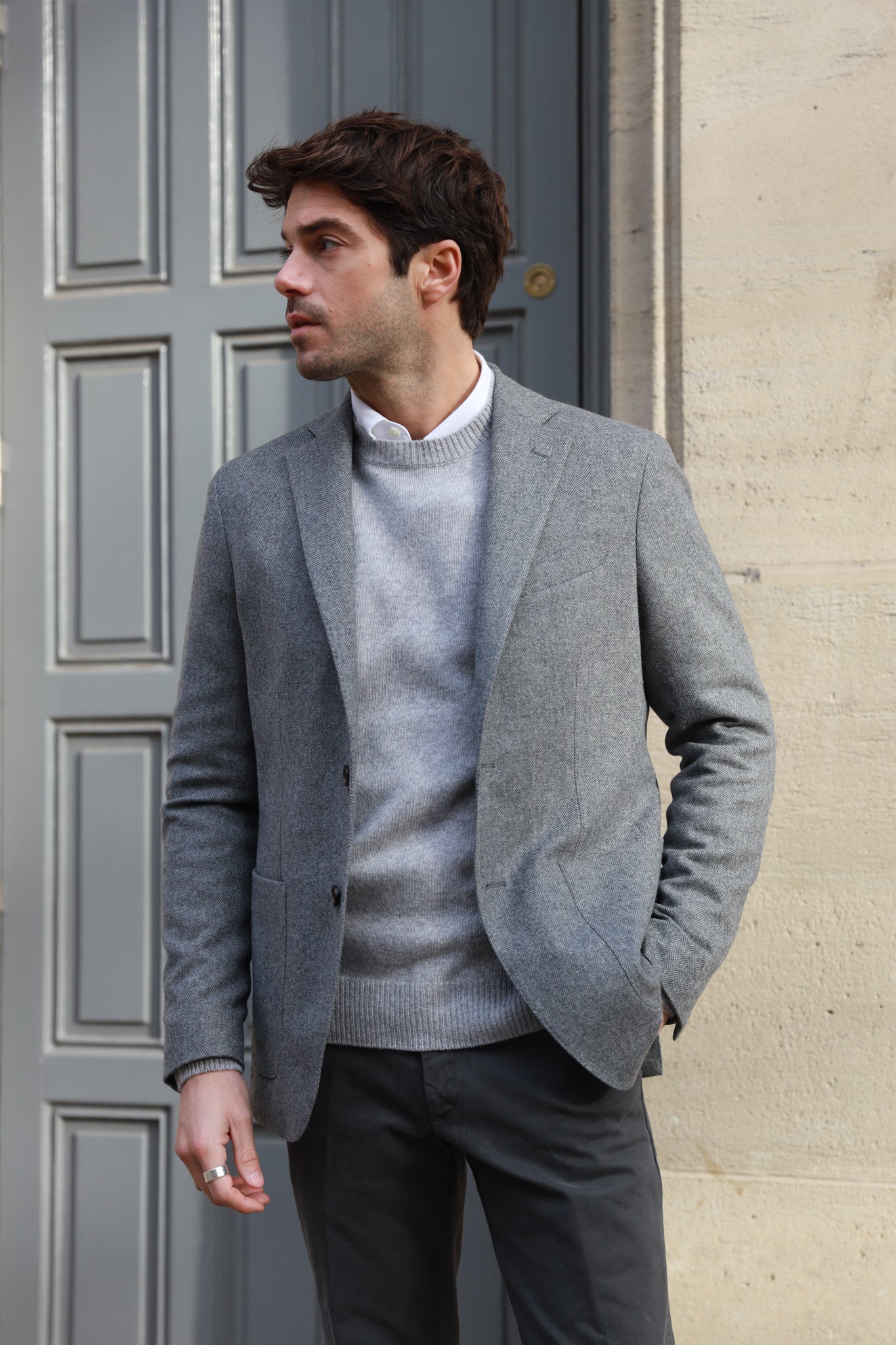 Veste souple Gostev pure laine - Chevron Gris-VESTE BLAZER HOMME-Curling-Paris