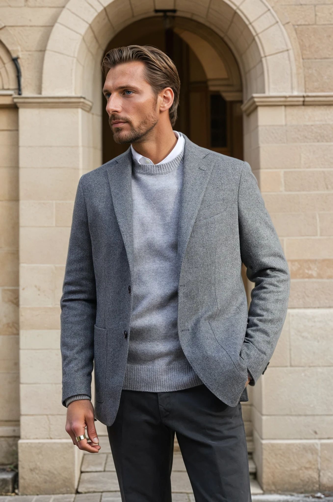 Veste souple Gostev pure laine - Chevron Gris-VESTE BLAZER HOMME-Curling-Paris