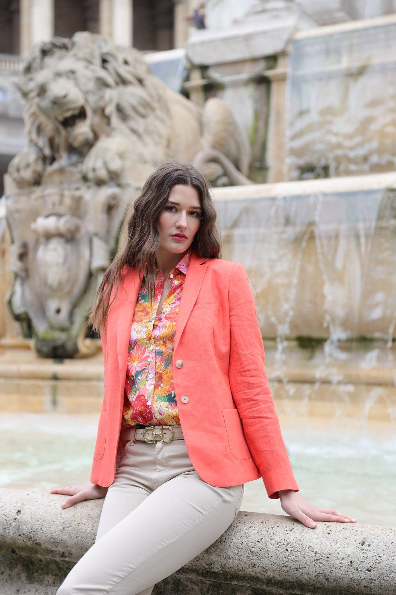 Veste victoire en lin - Orange-VESTE BLAZER FEMME-Curling-Paris