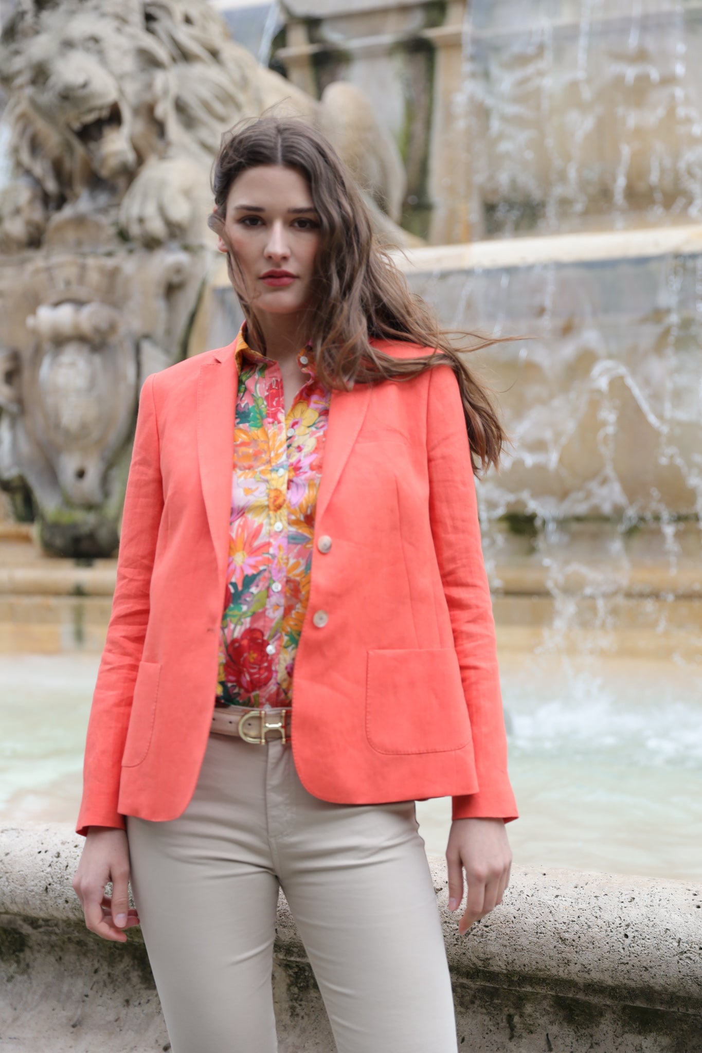 Veste victoire en lin - Orange-VESTE BLAZER FEMME-Curling-Paris