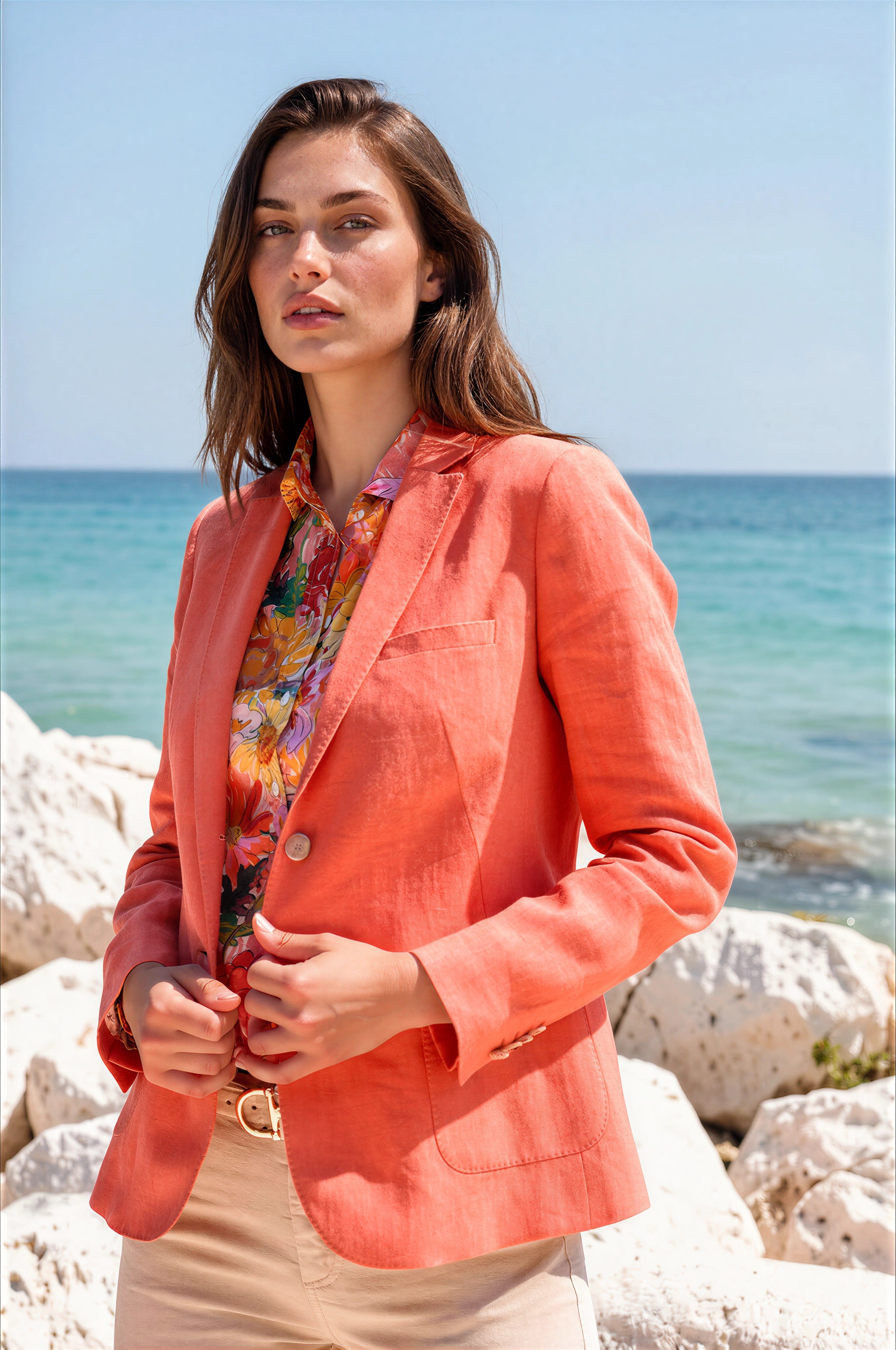 Veste victoire en lin - Orange-VESTE BLAZER FEMME-Curling-Paris