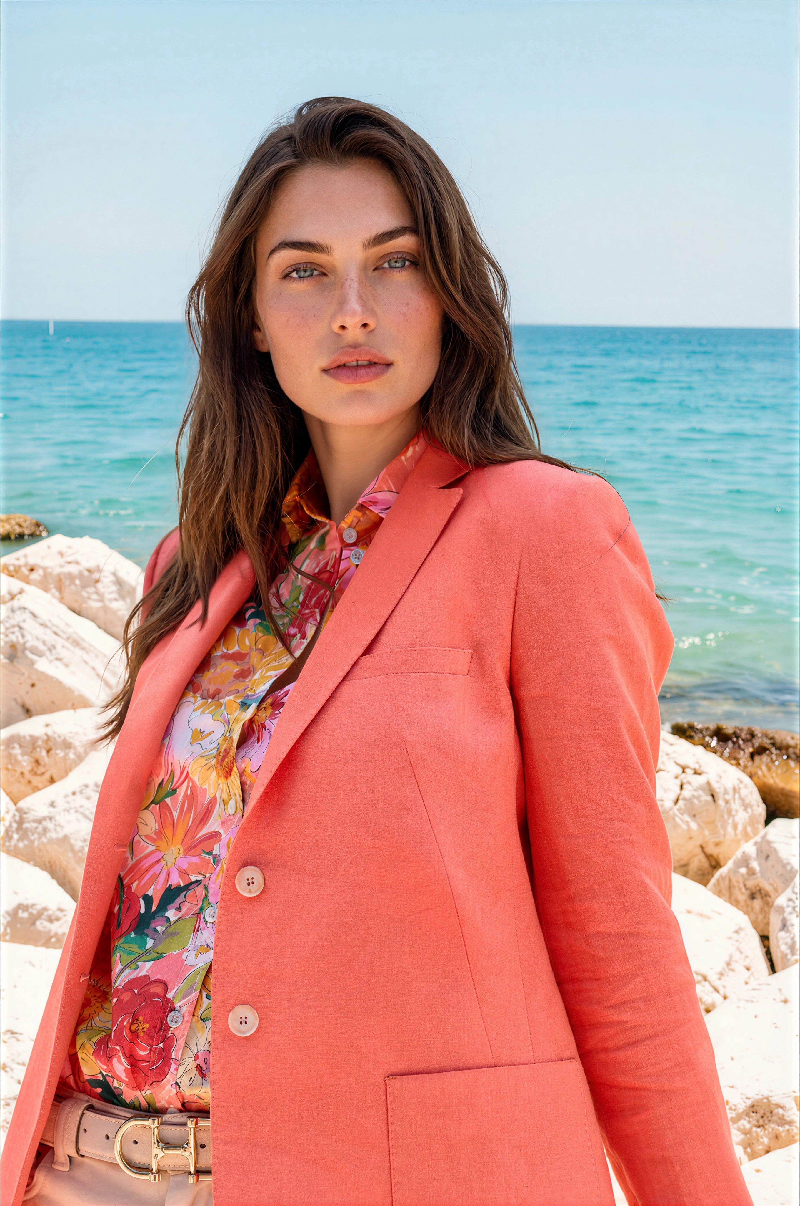 Veste victoire en lin - Orange-VESTE BLAZER FEMME-Curling-Paris