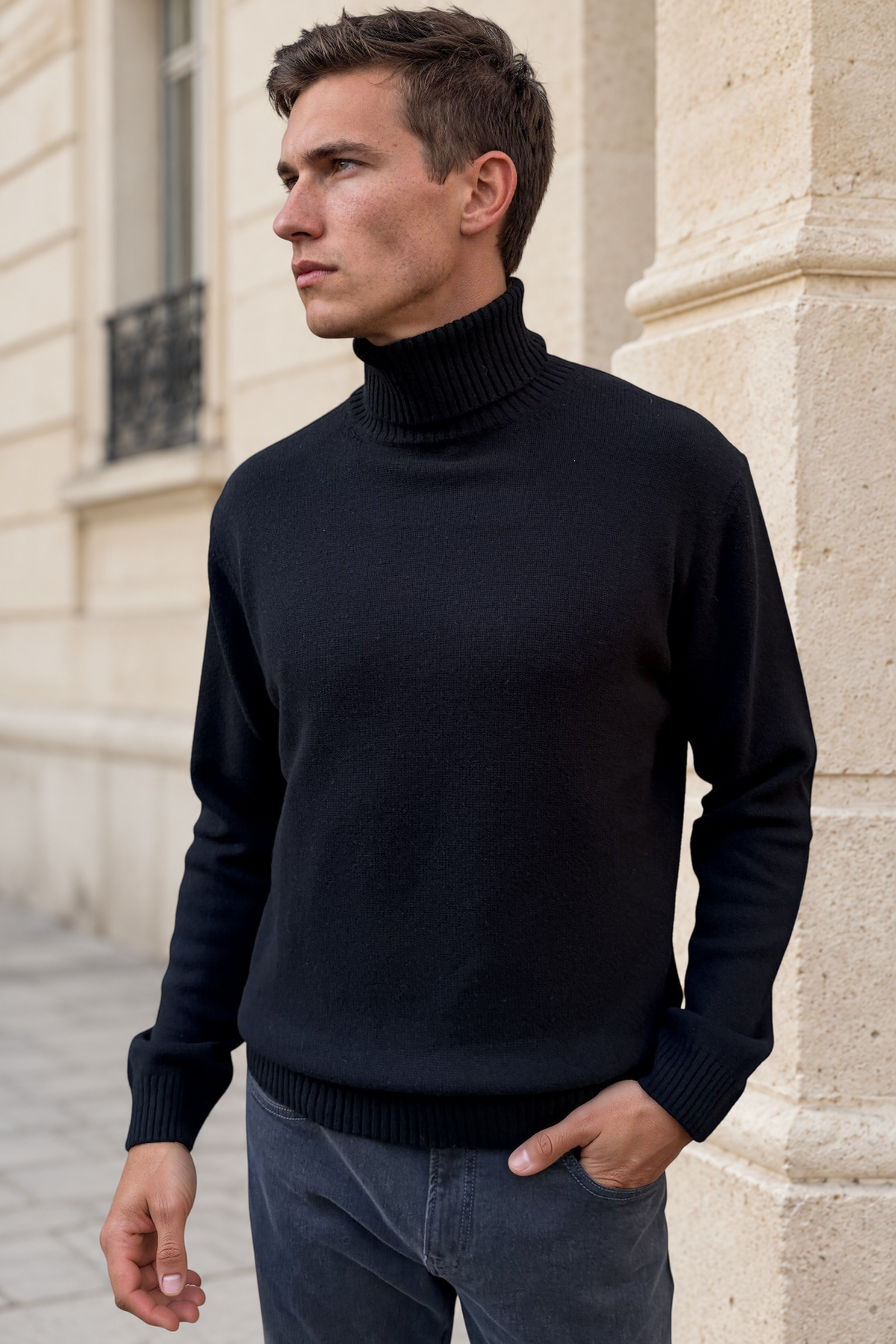 Pull col roulé Vito en laine et cachemire – Noir