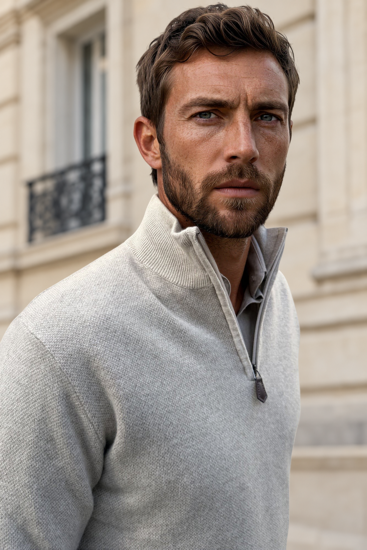 Pullover Alberto con zip in lana e cashmere color caviale – Tortora