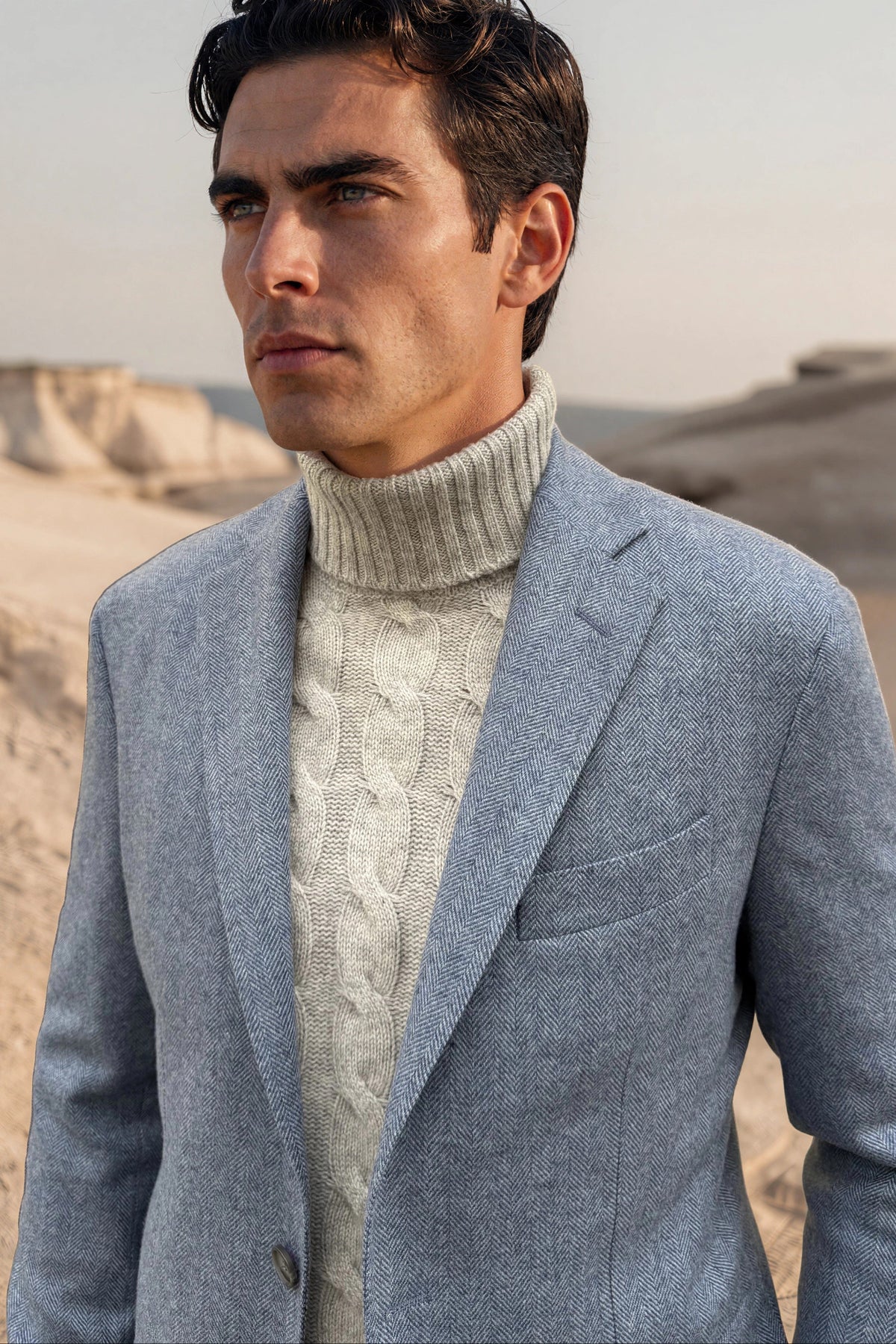 Giacca Giorgio in lana vergine Angelico a spina di pesce – Blu denim