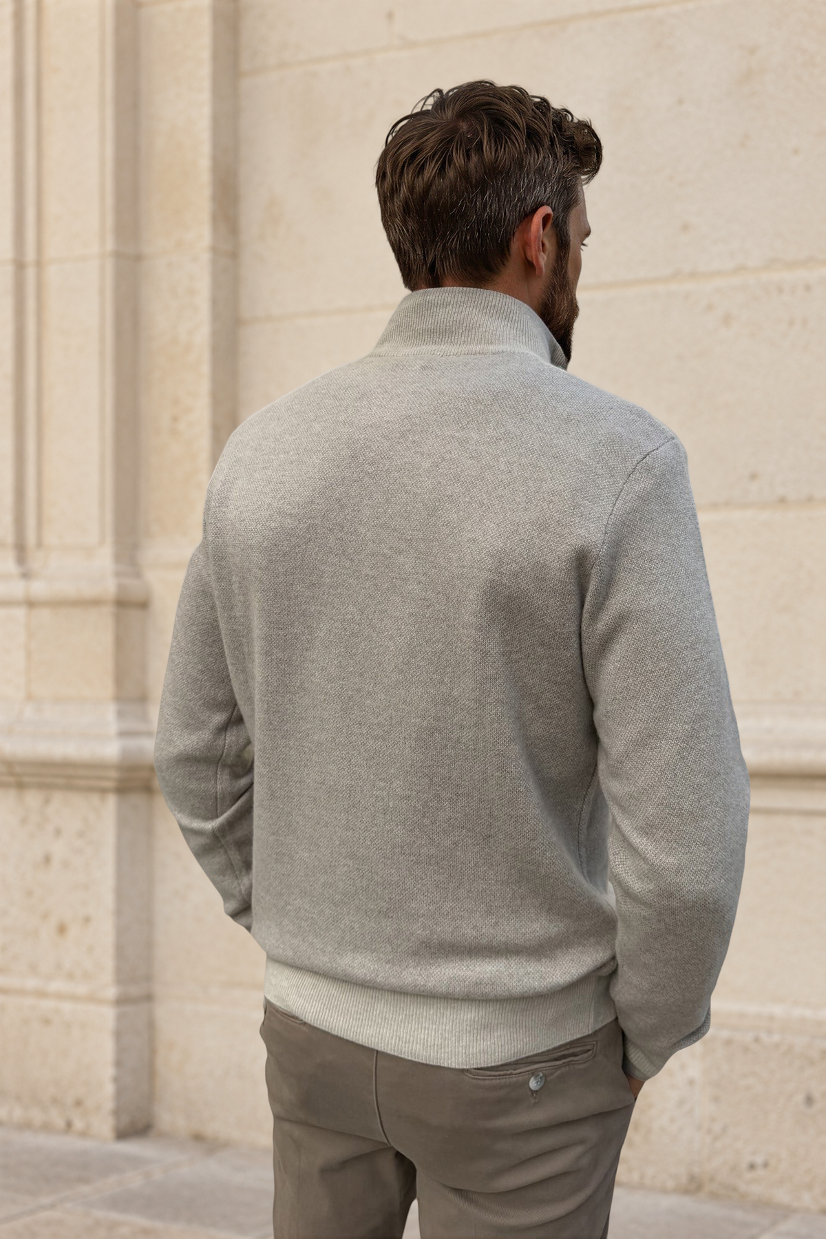 Pullover Alberto con zip in lana e cashmere color caviale – Tortora