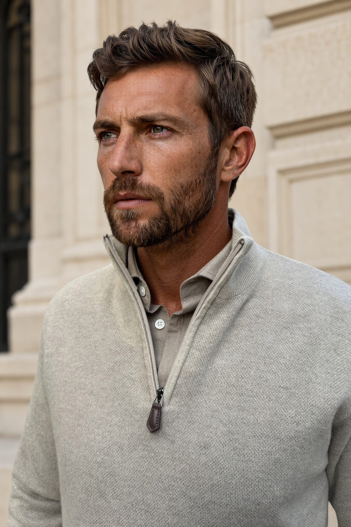 Pullover Alberto con zip in lana e cashmere color caviale – Tortora