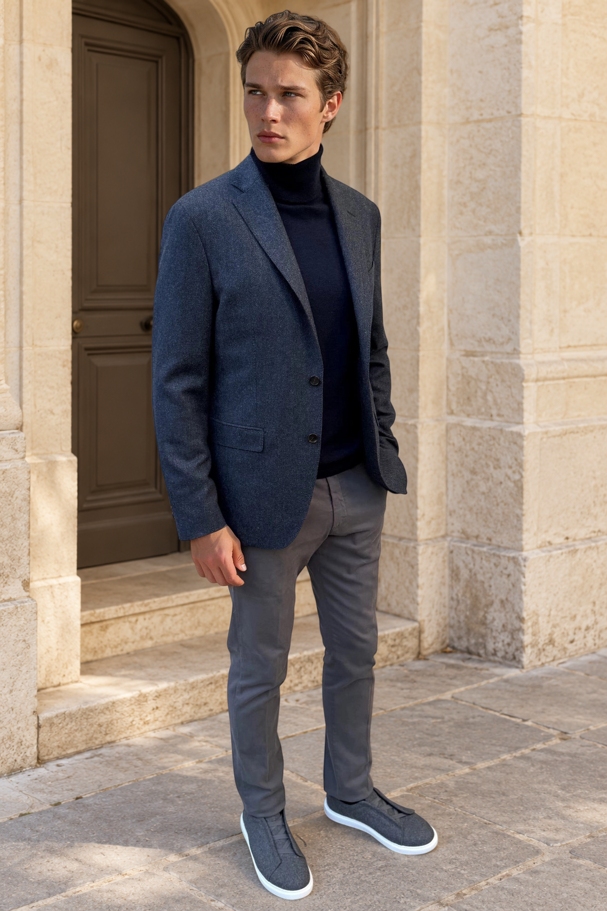 Veste Giorgio en laine & cachemire Bottoli à chevrons - Bleu