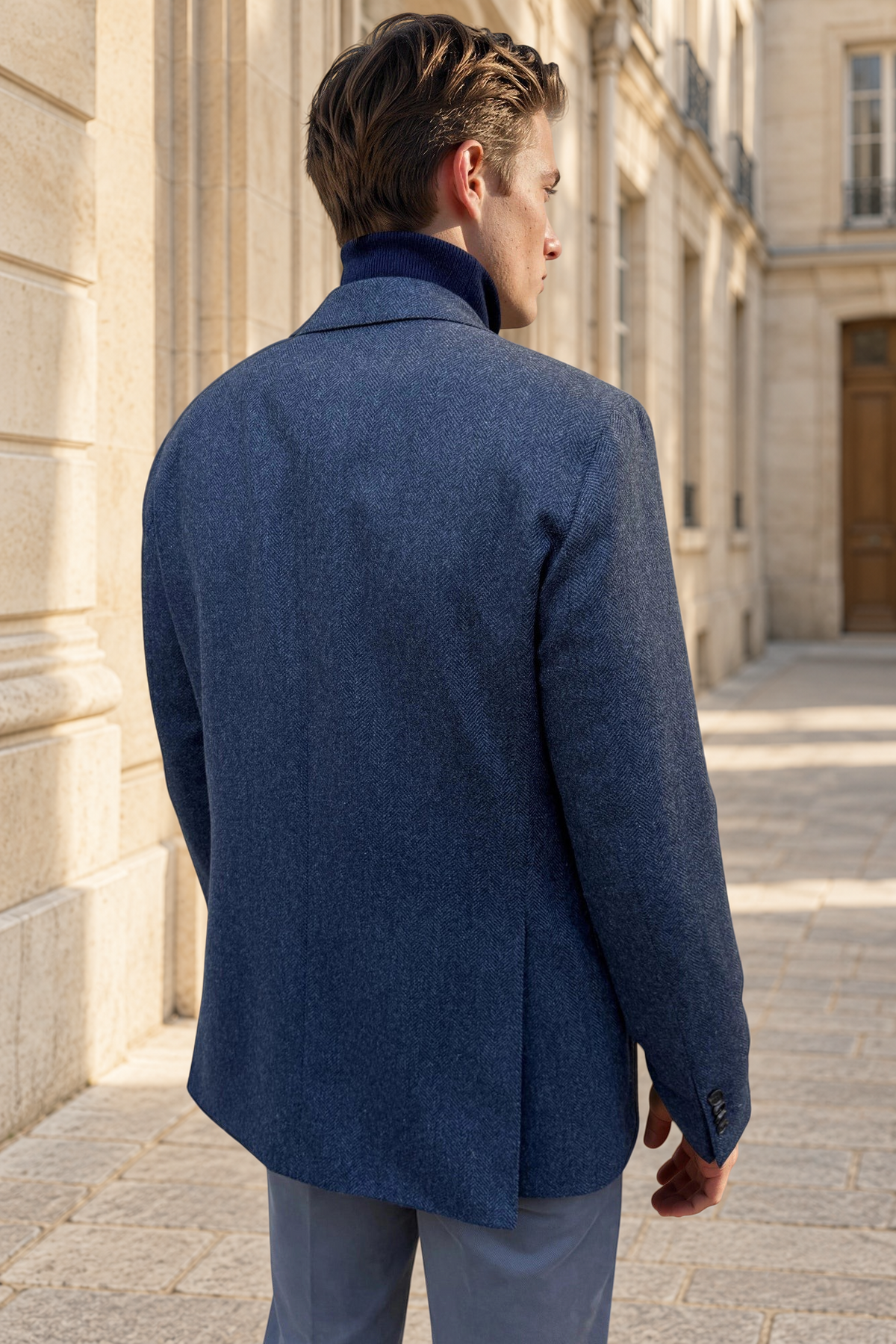 Veste Giorgio en laine & cachemire Bottoli à chevrons - Bleu