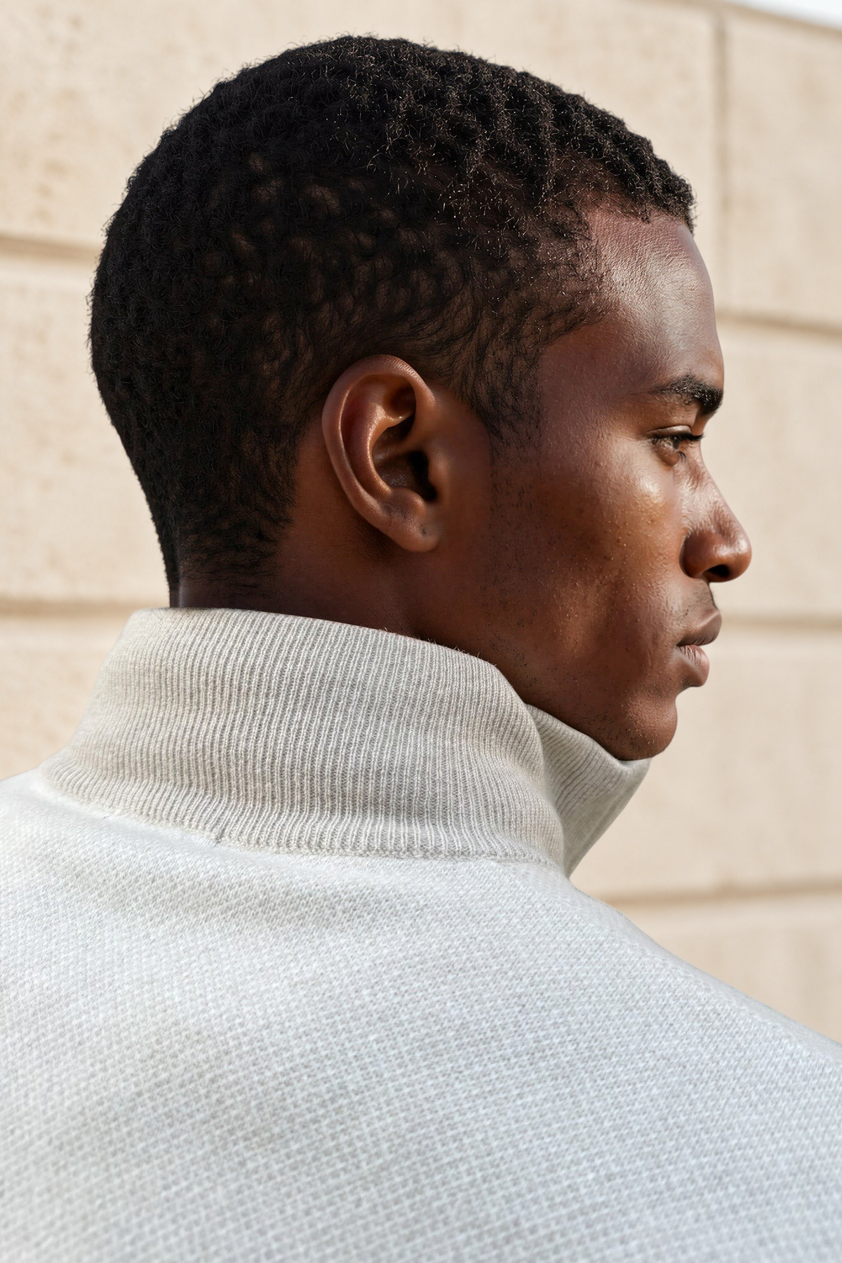 Alberto zip-neck sweater in caviar wool & cashmere – Beige