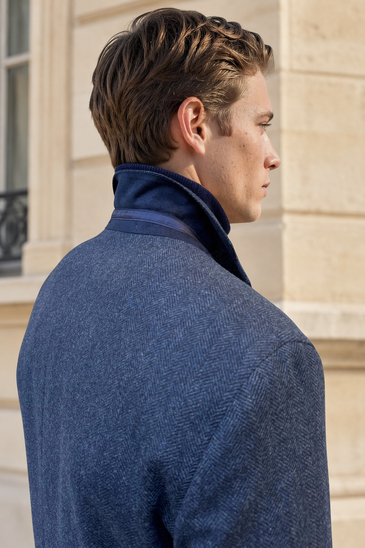 Veste Giorgio en laine & cachemire Bottoli à chevrons - Bleu