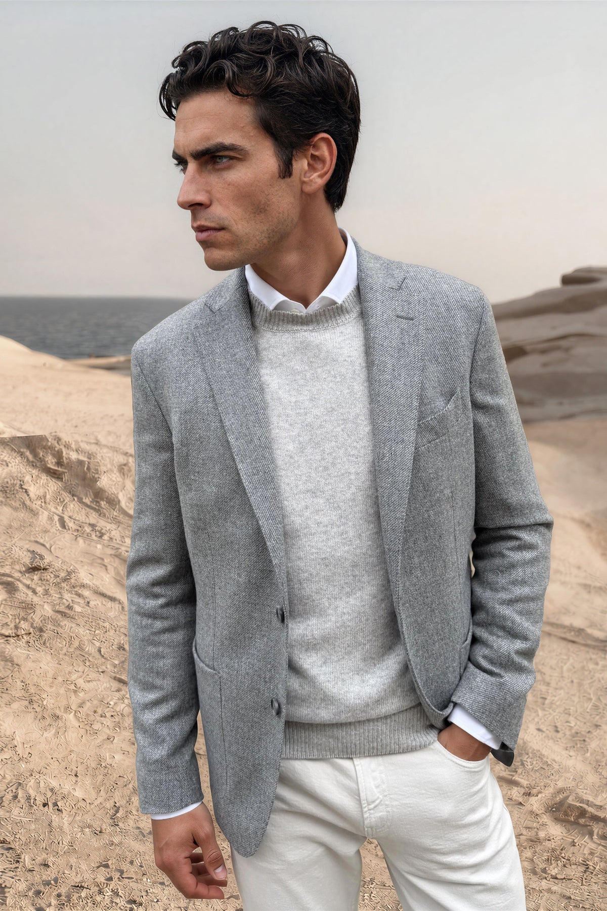 Veste Giorgio en laine vierge Angelico à chevrons - Jeans