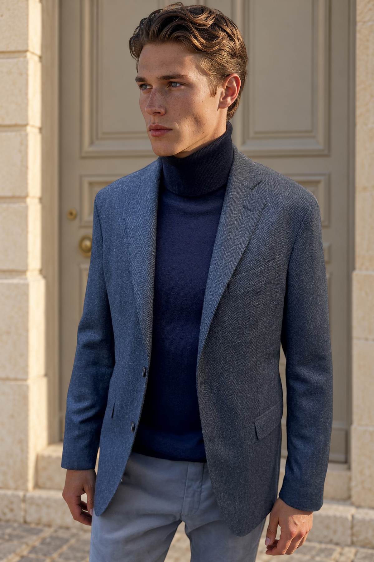 Veste Giorgio en laine & cachemire Bottoli à chevrons - Bleu