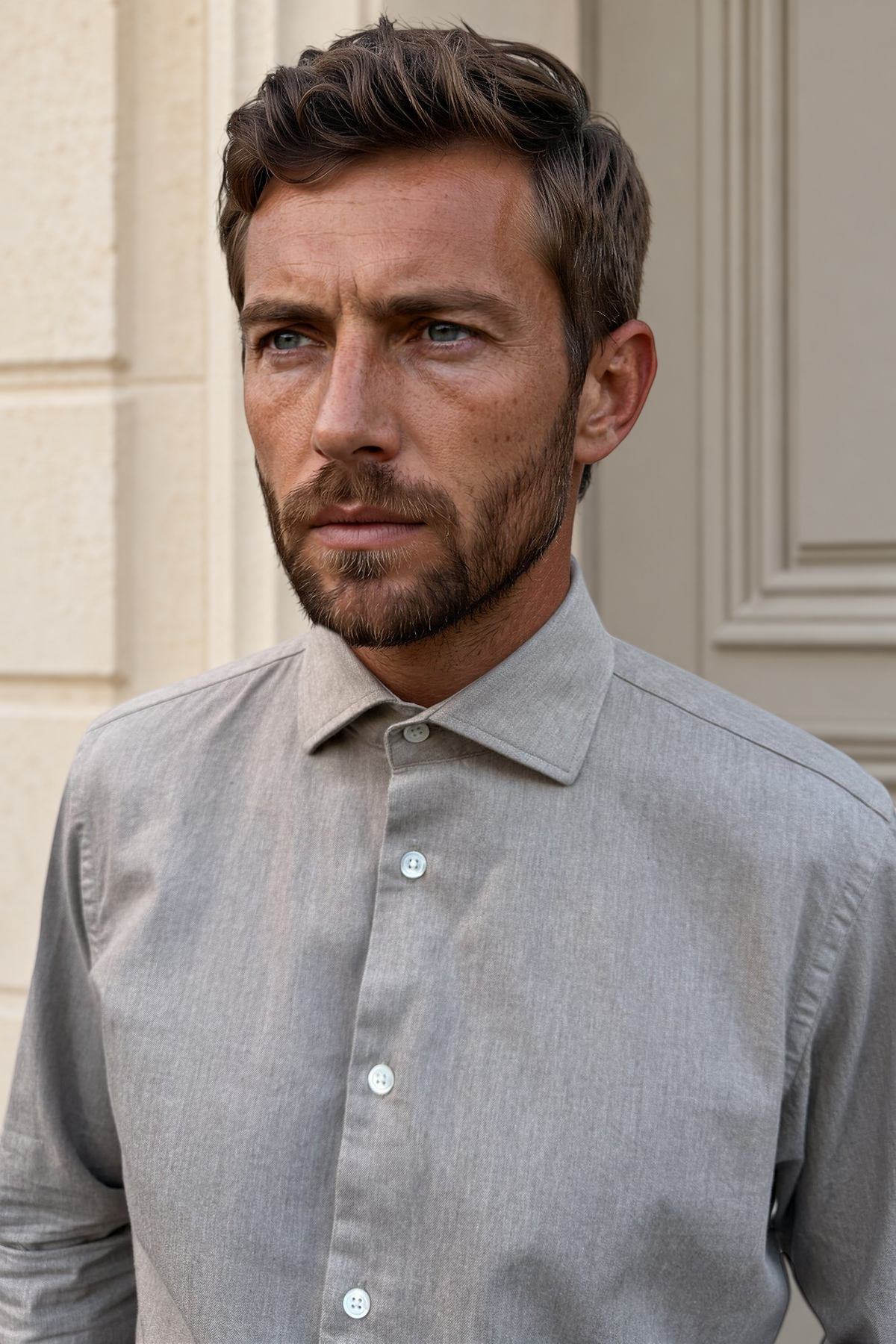 Camicia Gino in denim di cotone - Beige