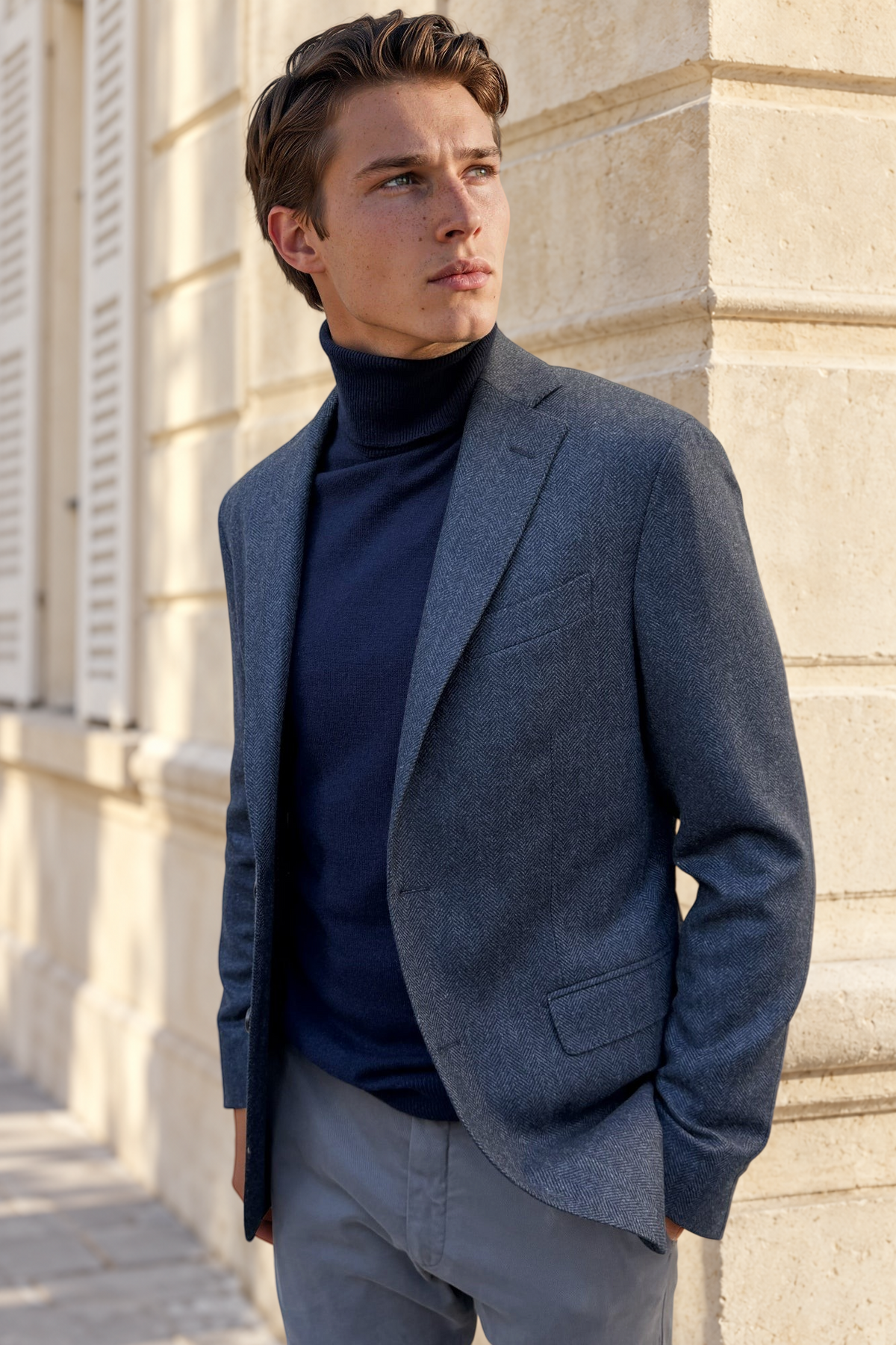 Veste Giorgio en laine & cachemire Bottoli à chevrons - Bleu
