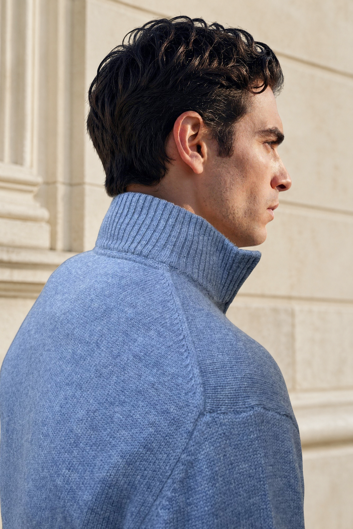Maxime zip-neck sweater in wool & cashmere – Denim