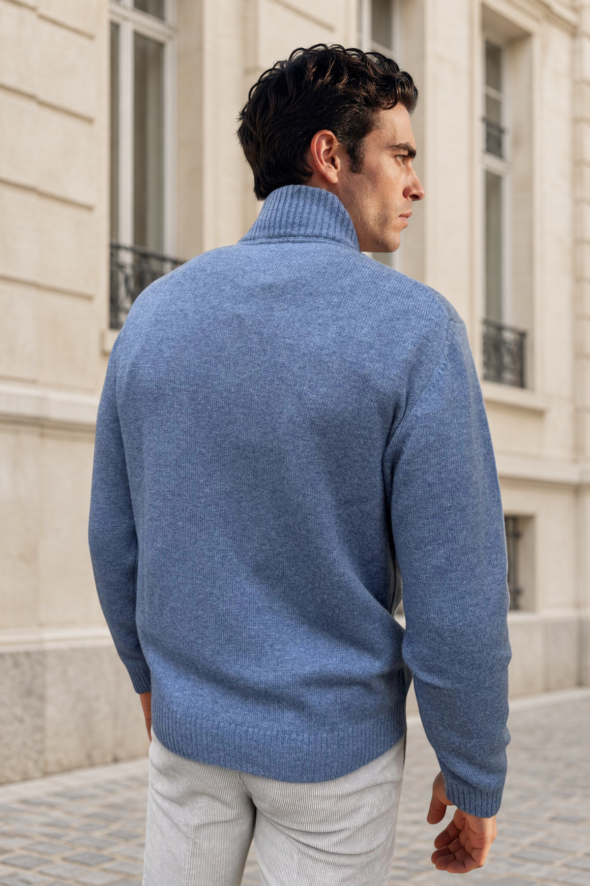 Maxime zip-neck sweater in wool & cashmere – Denim