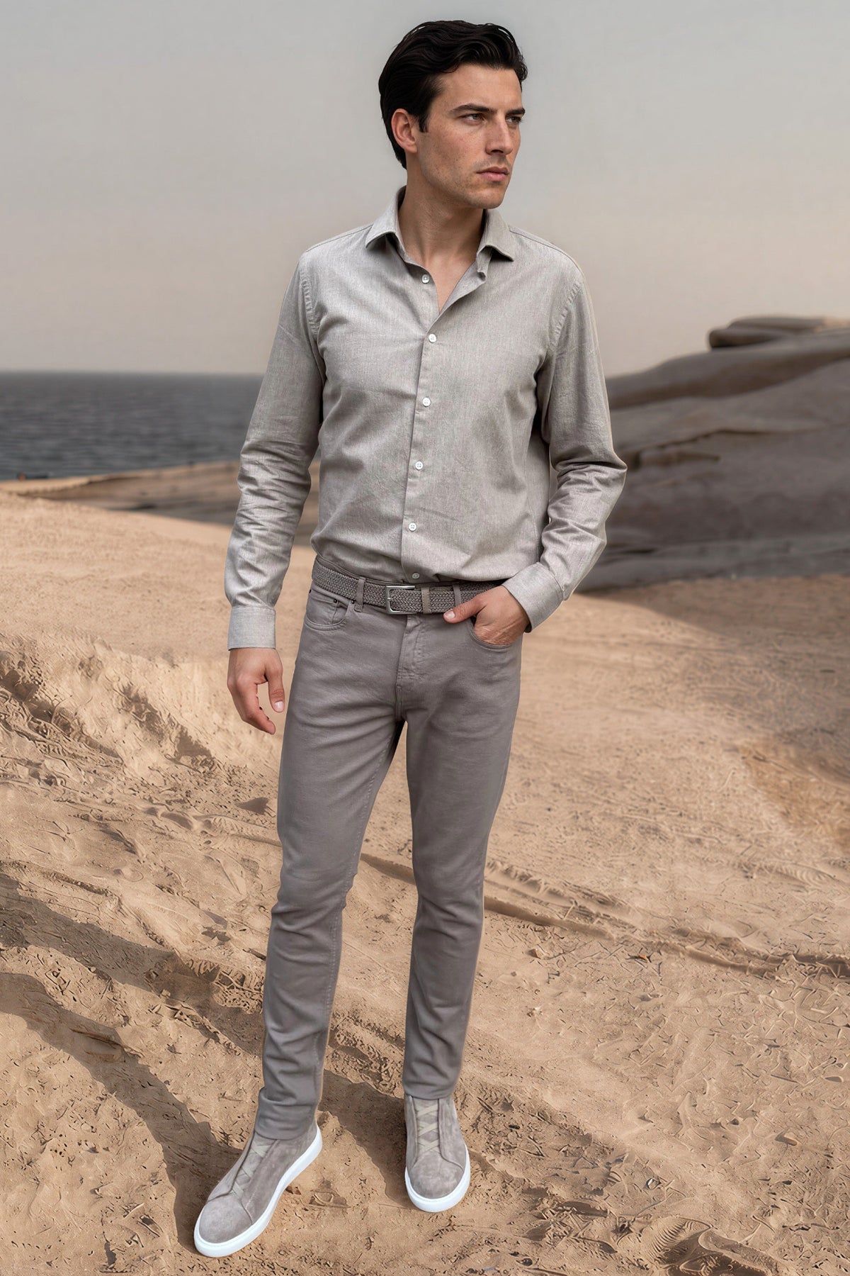 James Five-Pocket Stretch Cotton Trousers - Taupe