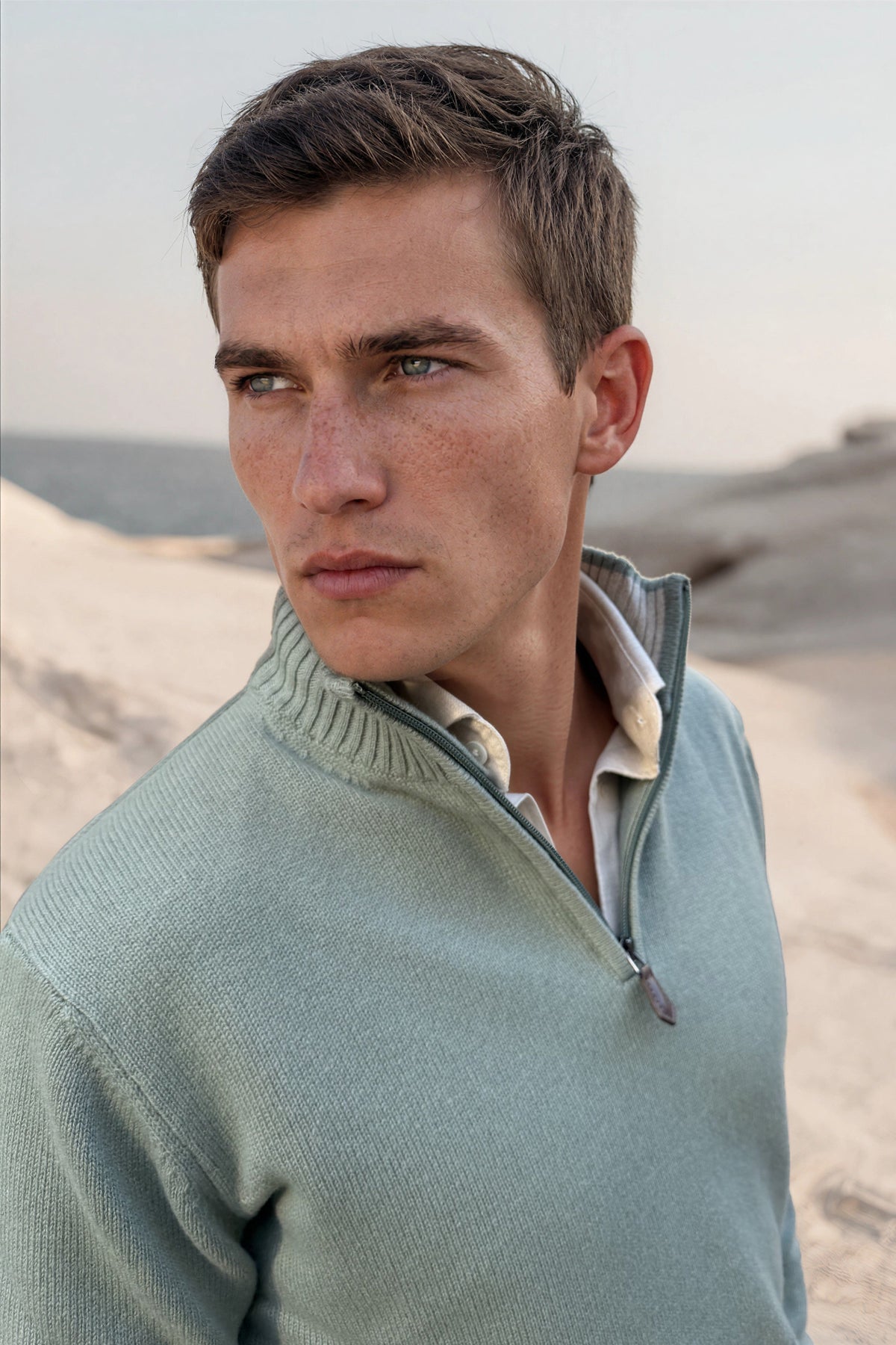 Maxime zip-neck wool & cashmere sweater – Sage