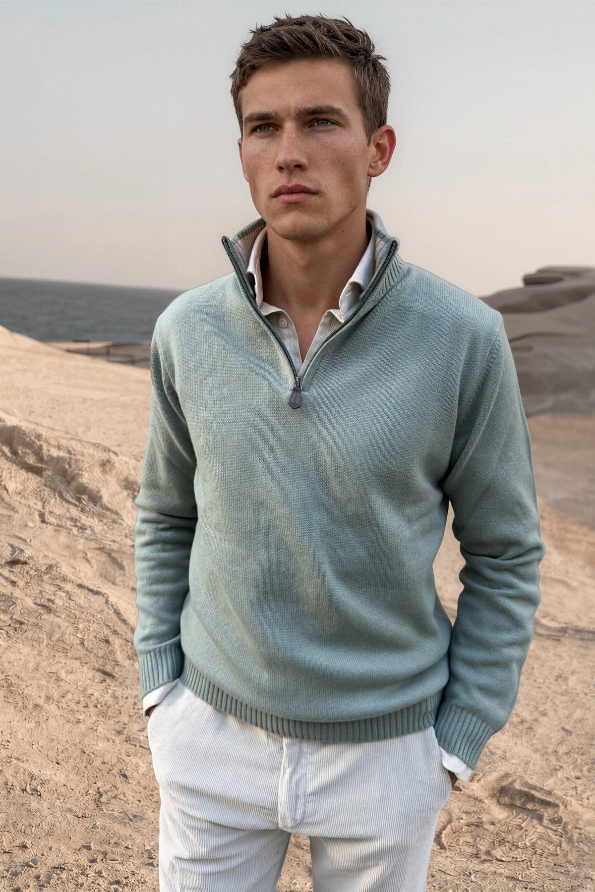 Maxime zip-neck wool & cashmere sweater – Sage