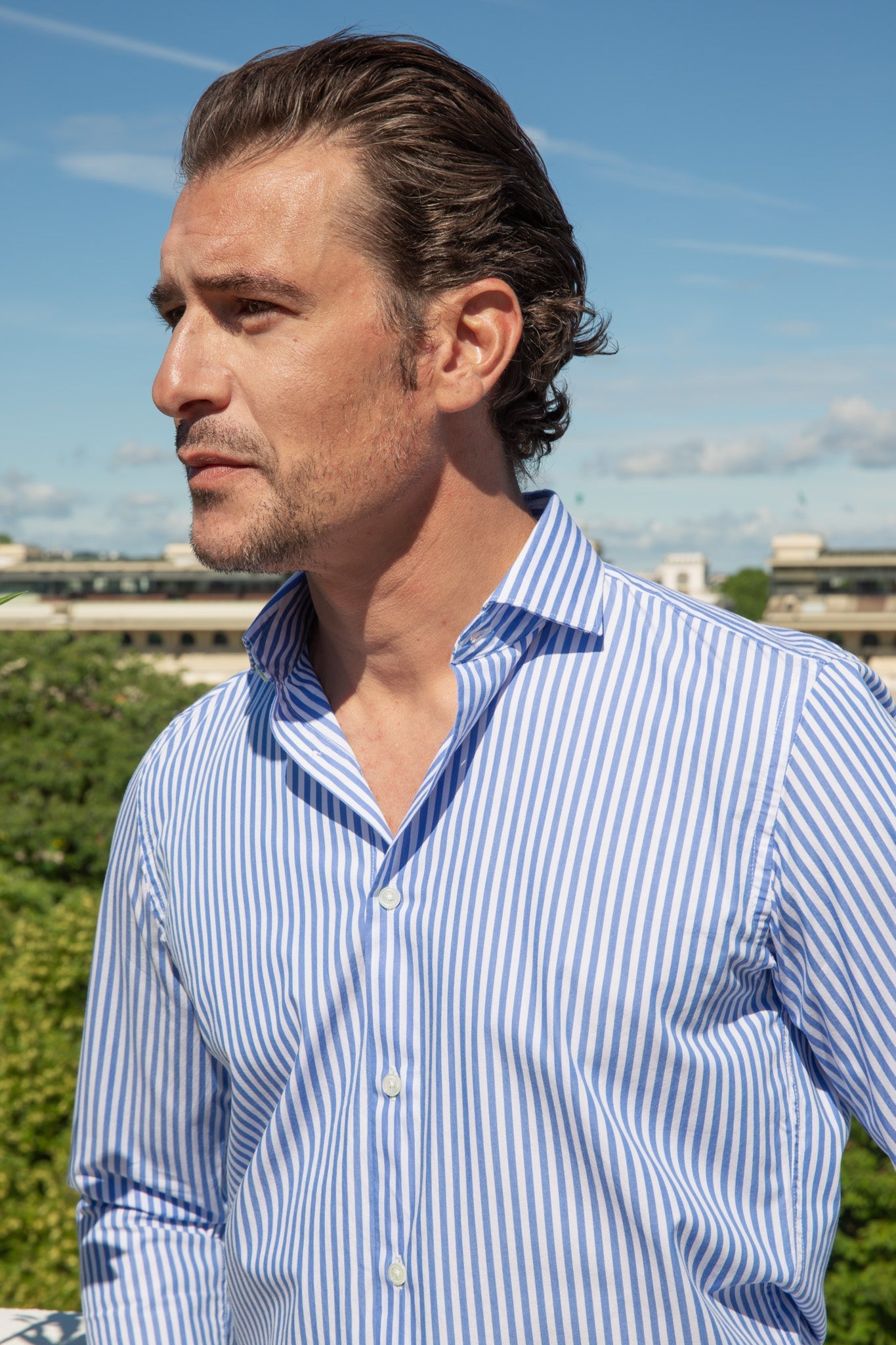 Chemise Calvin en coton - Baton Ciel-CHEMISE HOMME-Curling-Paris