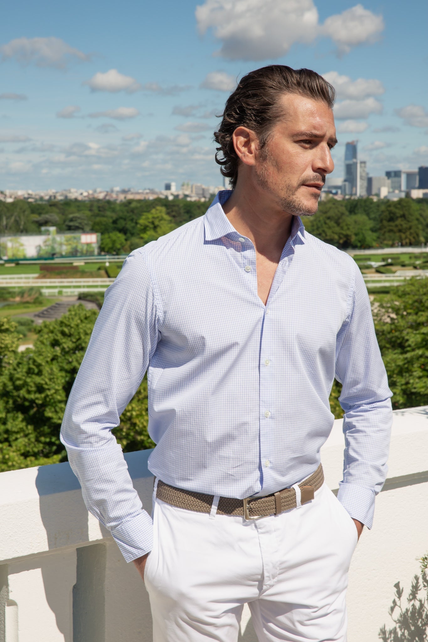 Chemise Calvin en coton - Carreau Ciel-CHEMISE HOMME-Curling-Paris