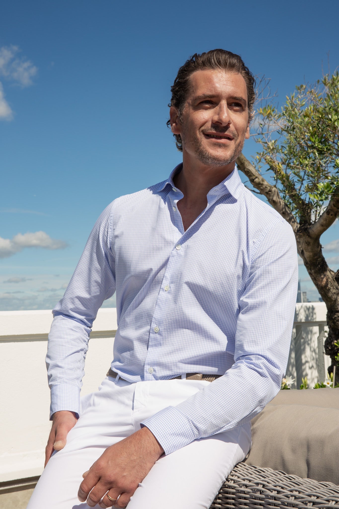 Chemise Calvin en coton - Carreau Ciel-CHEMISE HOMME-Curling-Paris