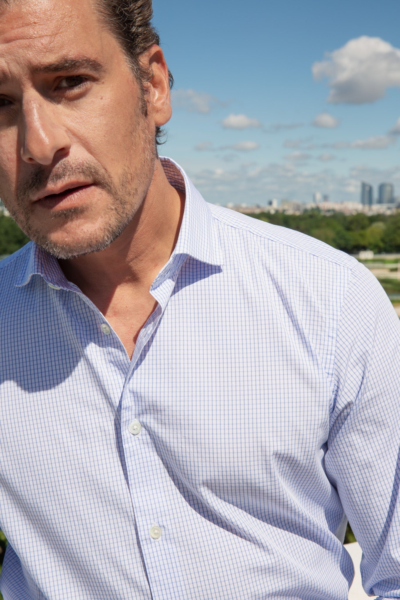 Chemise Calvin en coton - Carreau Ciel-CHEMISE HOMME-Curling-Paris