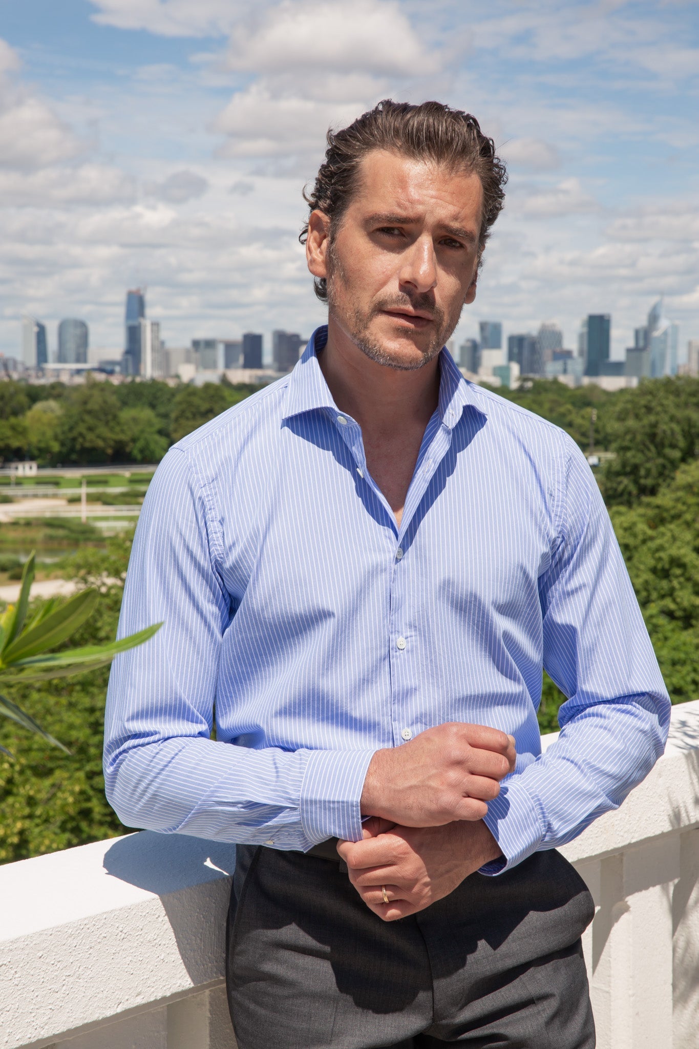 Chemise Calvin en coton - Ray Bleu-CHEMISE HOMME-Curling-Paris