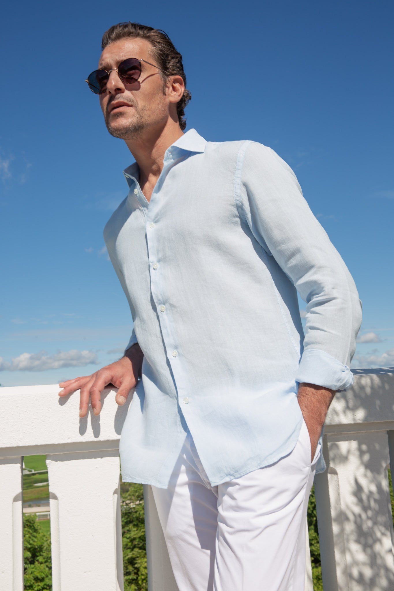 Chemise Calvin en lin - Ciel-CHEMISE HOMME-Curling-Paris
