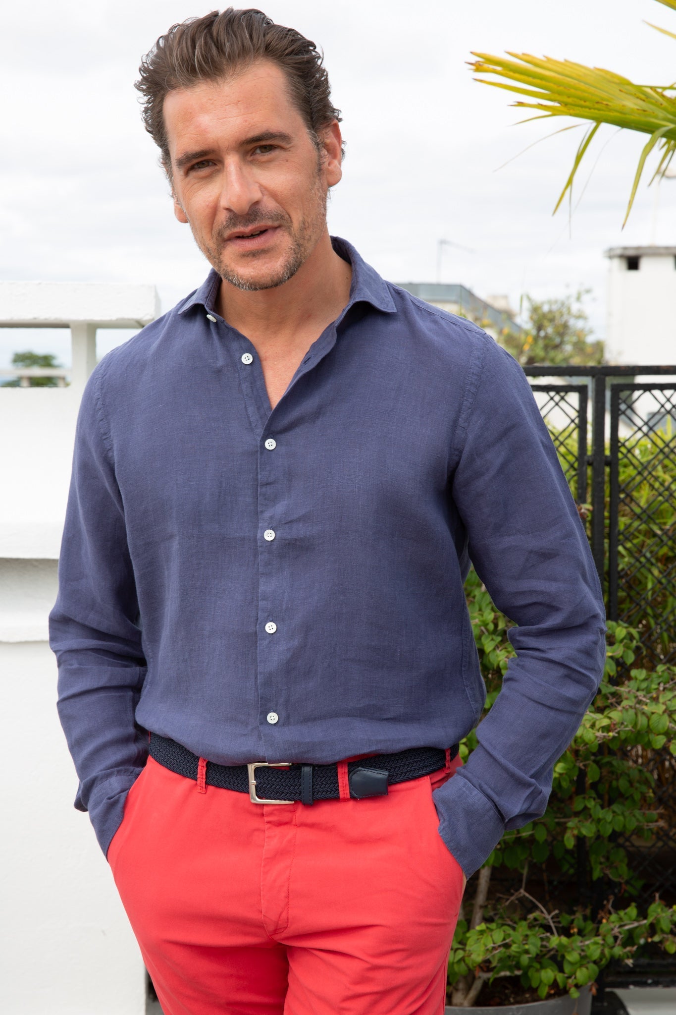 Chemise Calvin en lin - Marine-CHEMISE HOMME-Curling-Paris
