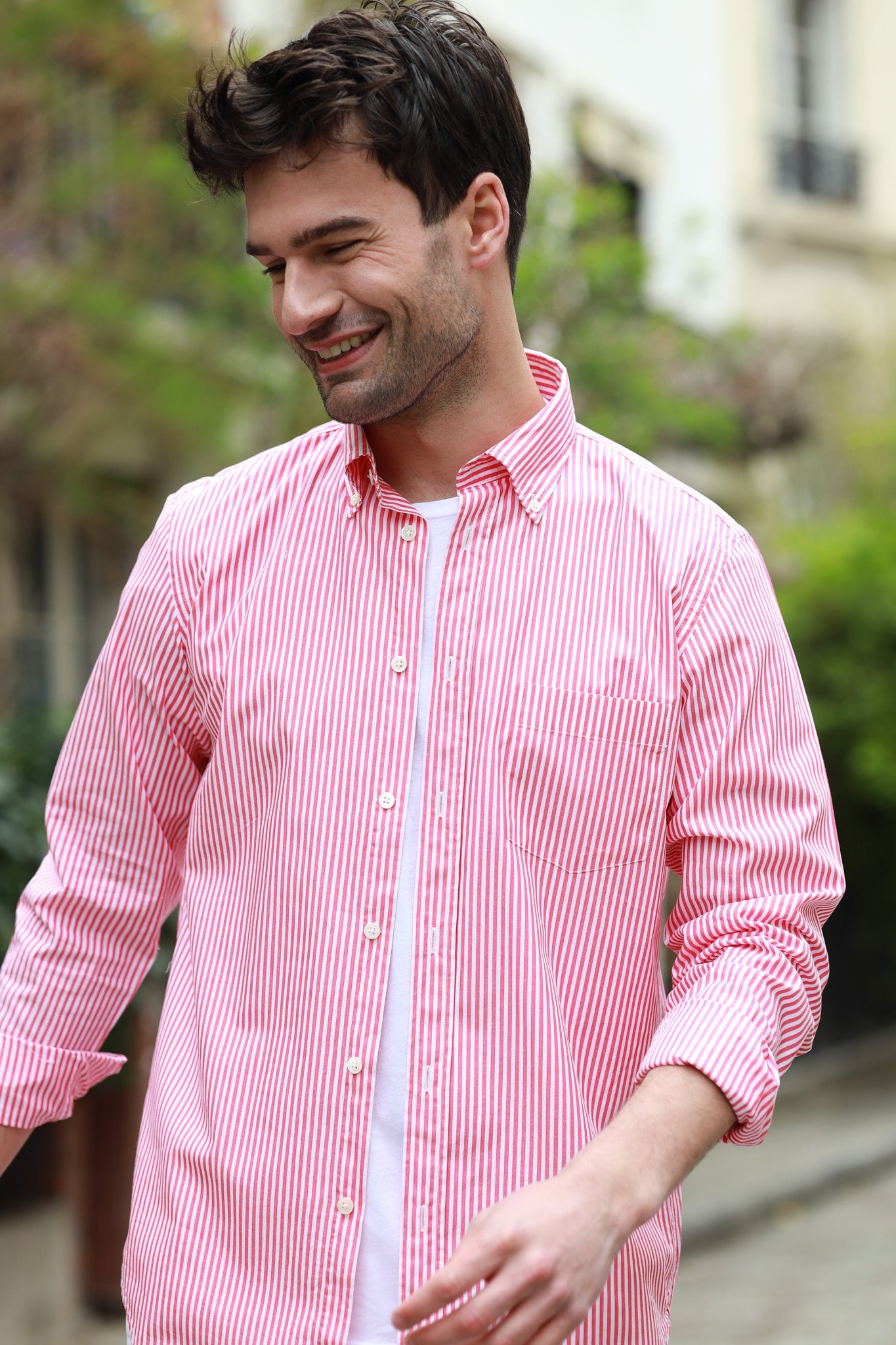 Chemise Clovis col boutonné à rayures - Bâton Fraise-CHEMISE HOMME-Curling-Paris