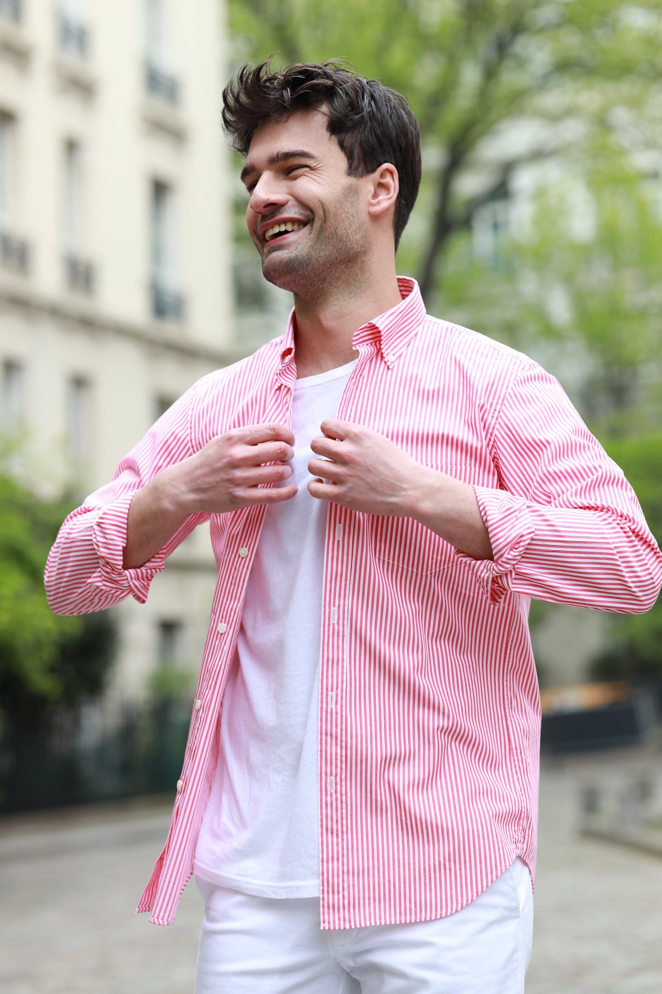 Chemise Clovis col boutonné à rayures - Bâton Fraise-CHEMISE HOMME-Curling-Paris