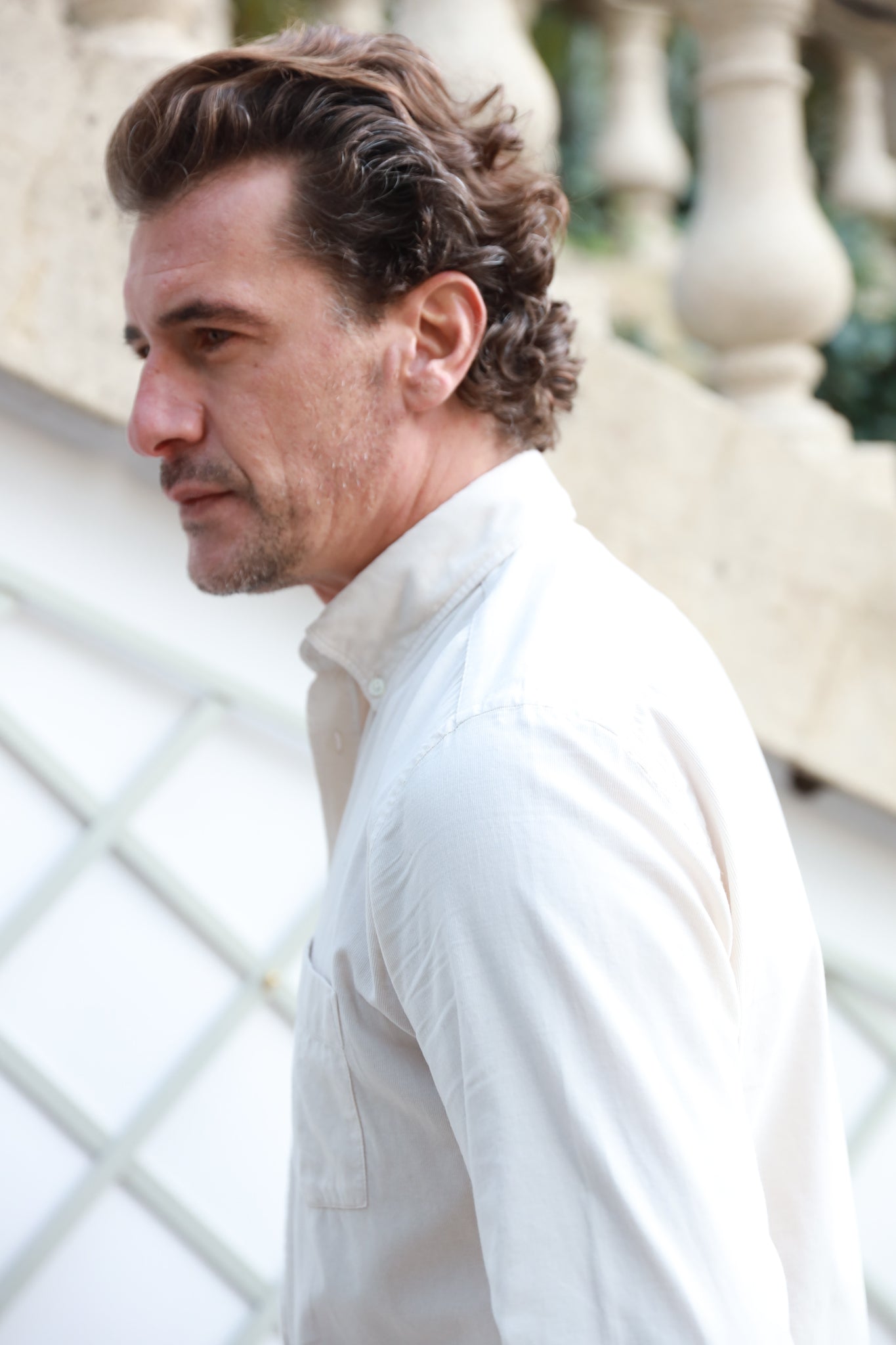 Chemise Clovis col boutonné en velours - Ecru-CHEMISE HOMME-Curling-Paris