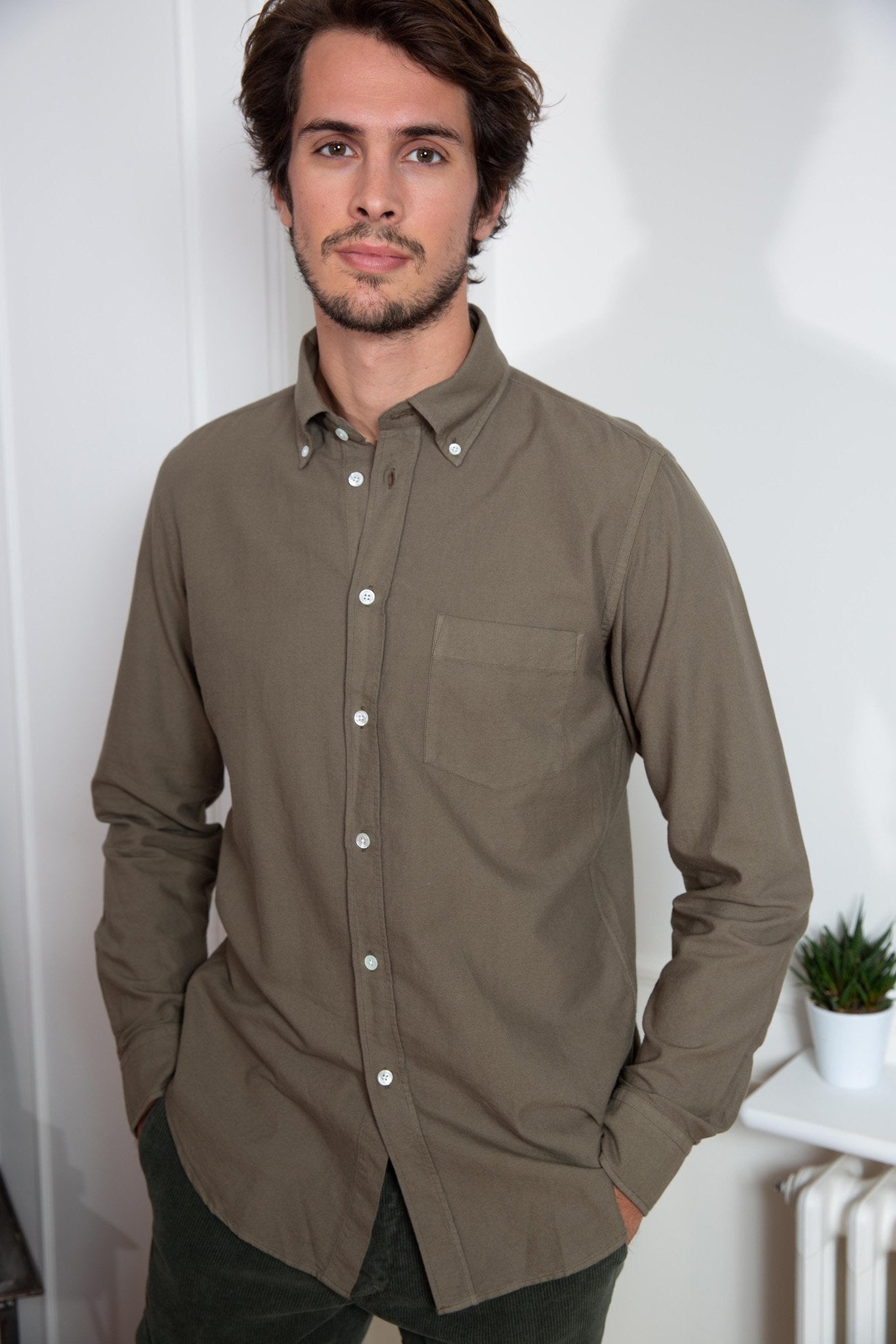 Chemise Clovis en Coton Oxford - Kaki-CHEMISE HOMME-Curling-Paris