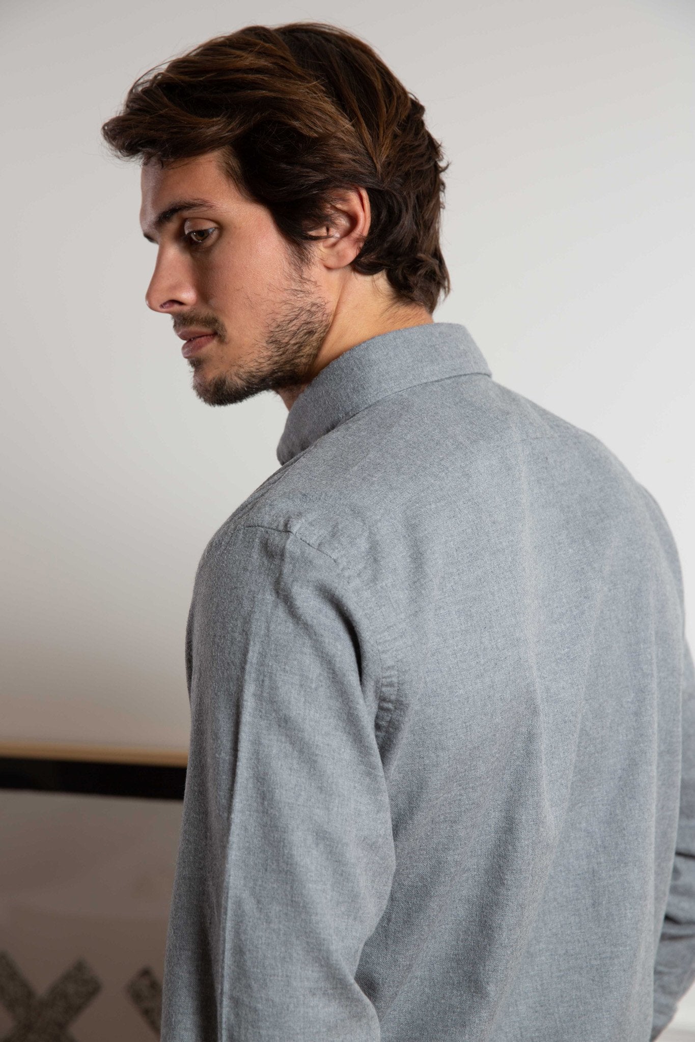 Chemise Clovis en Flanelle - Gris Clair-CHEMISE HOMME-Curling-Paris