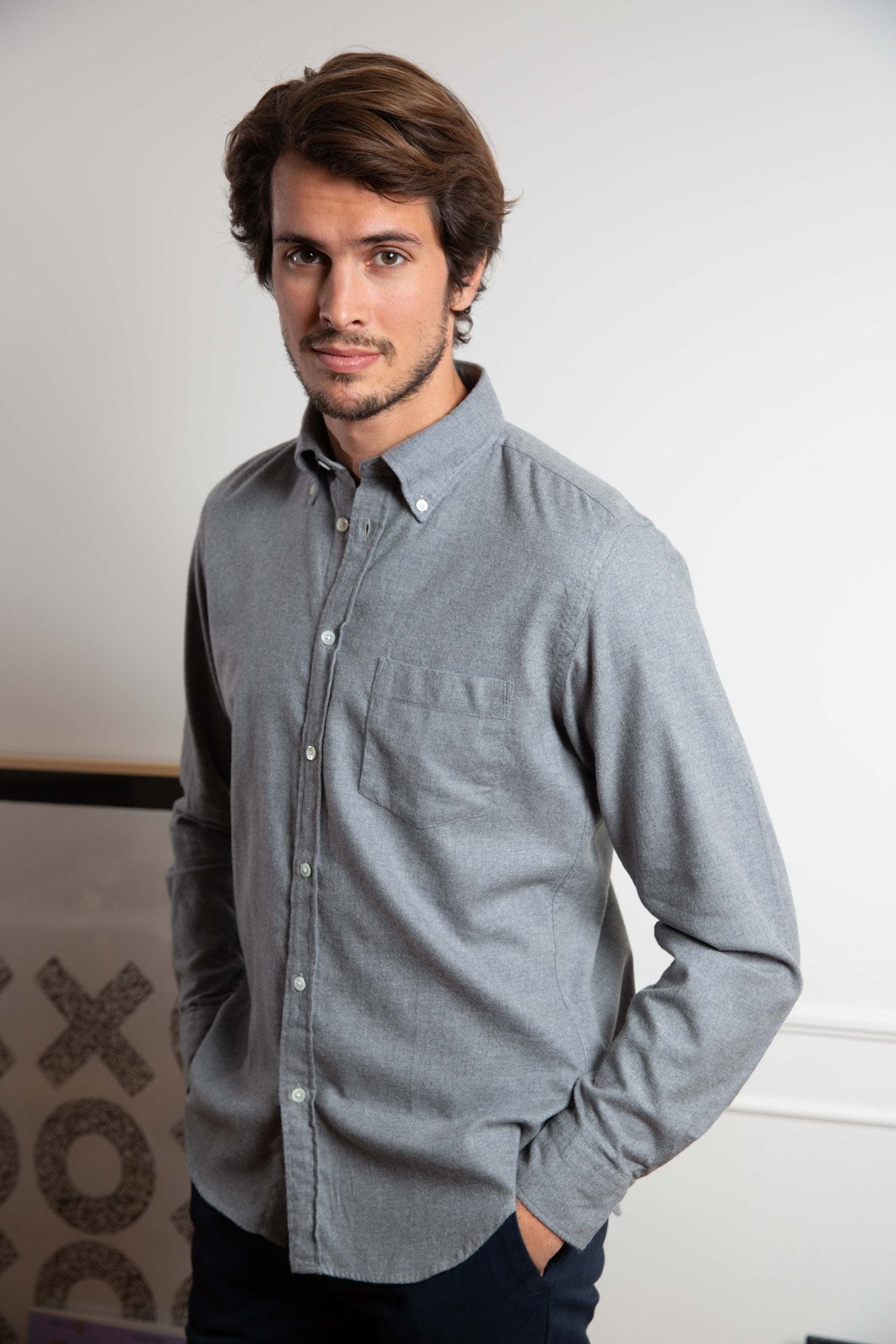 Chemise Clovis en Flanelle - Gris Clair-CHEMISE HOMME-Curling-Paris