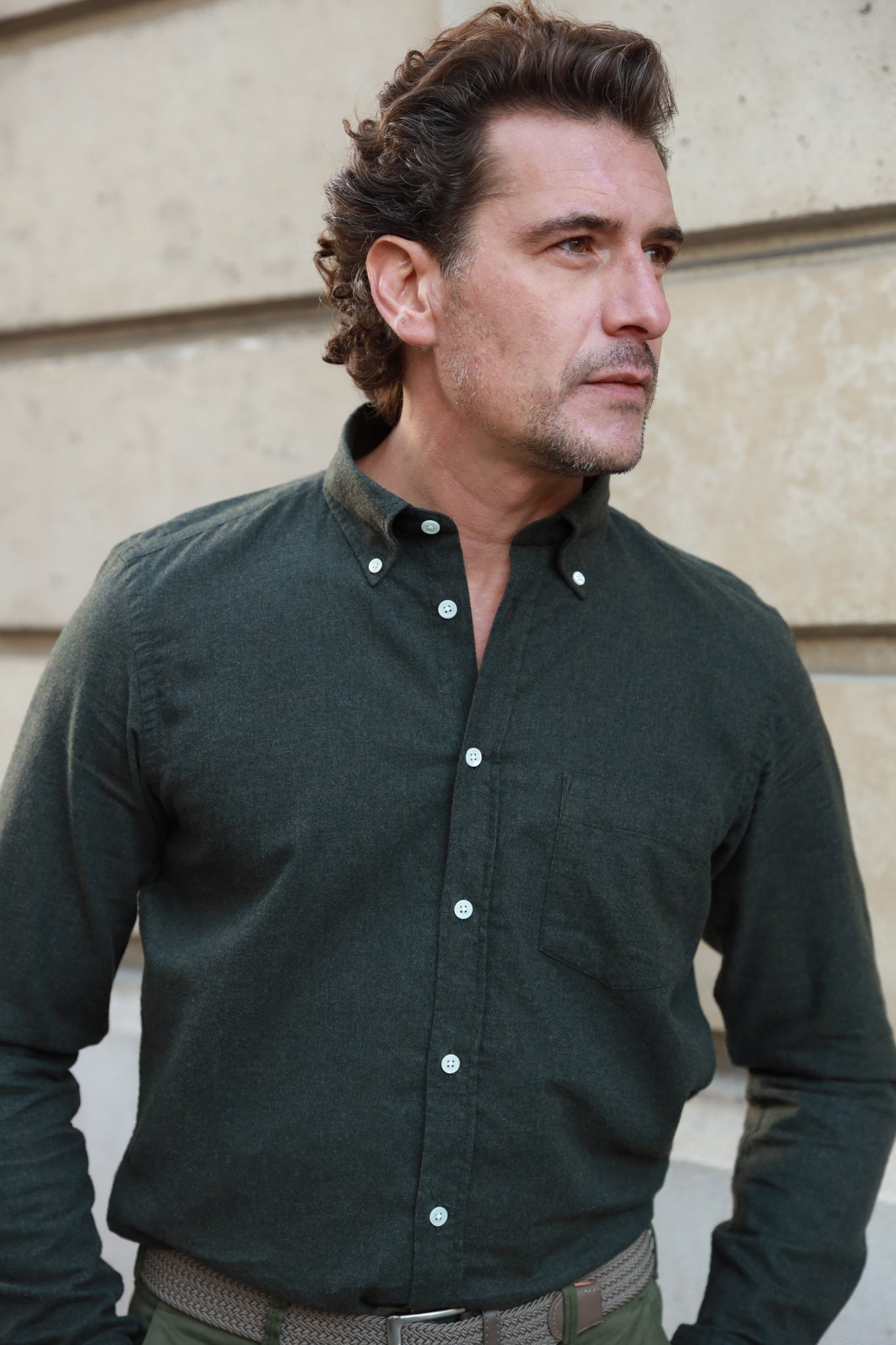 Chemise Clovis en flanelle de coton - Kaki-CHEMISE HOMME-Curling-Paris