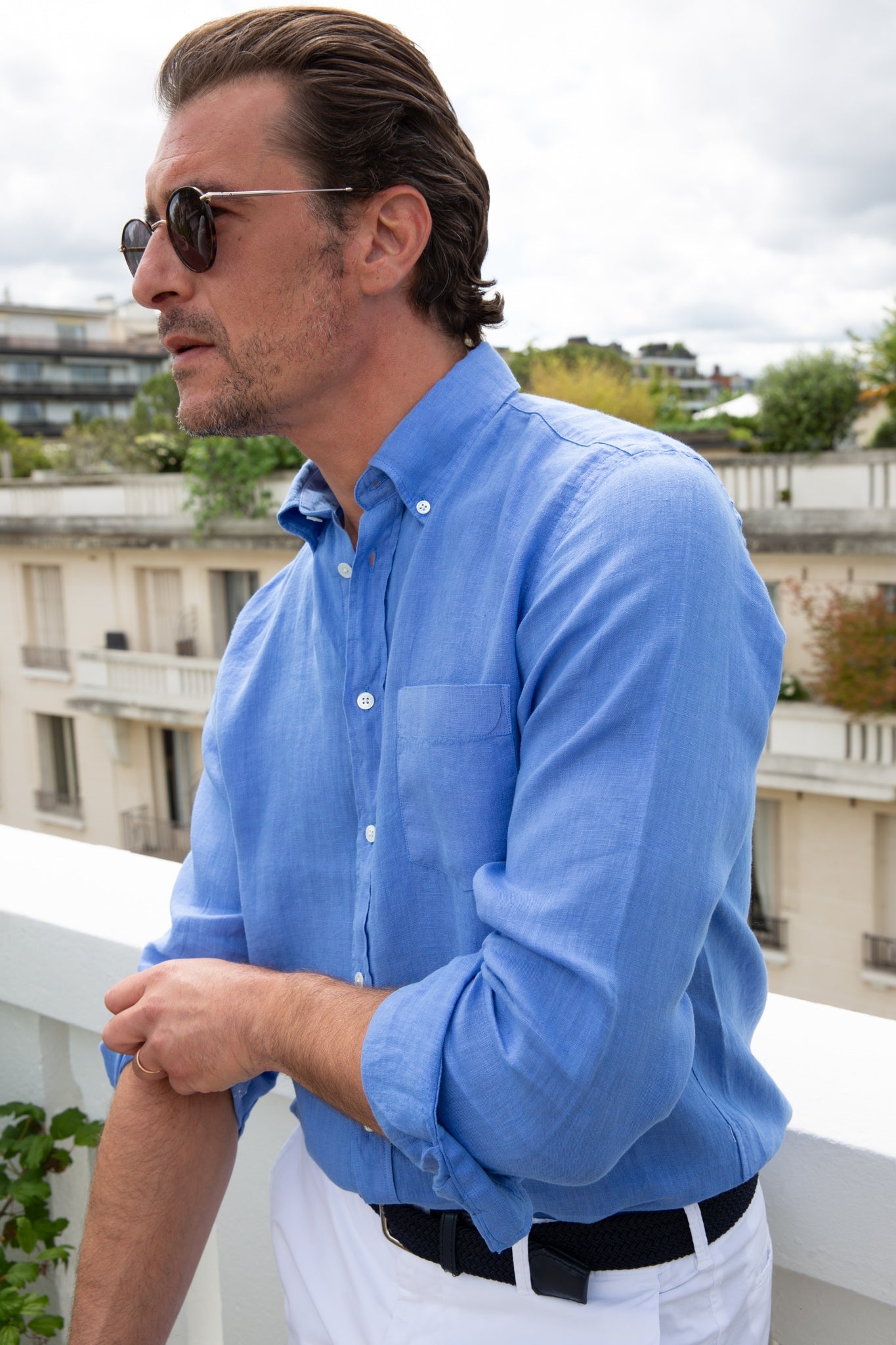 Chemise Clovis en lin - Azur-CHEMISE HOMME-Curling-Paris