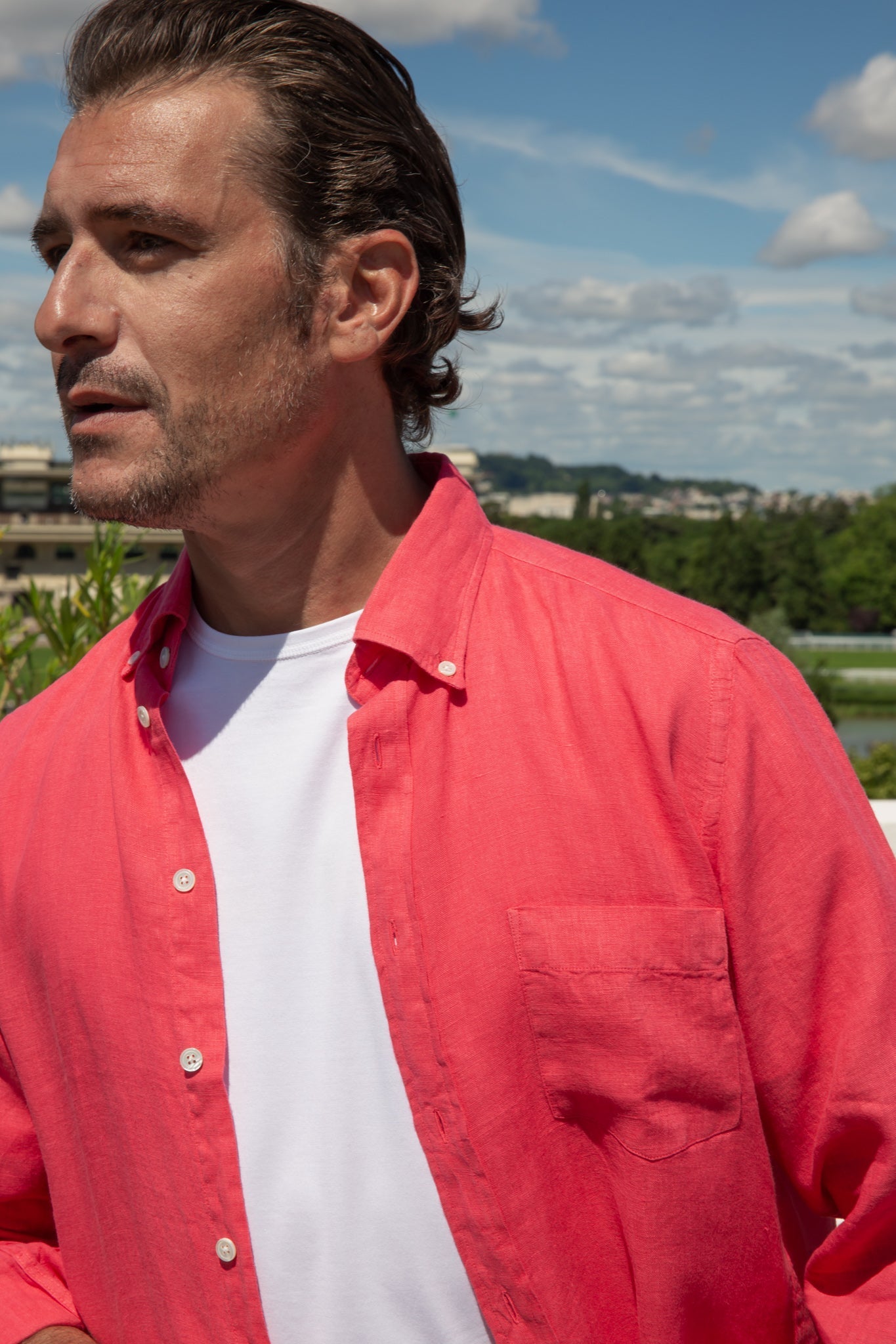 Chemise Clovis en lin - Framboise-CHEMISE HOMME-Curling-Paris