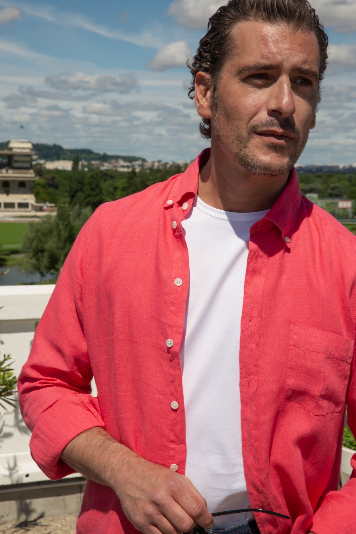 Chemise Clovis en lin - Framboise-CHEMISE HOMME-Curling-Paris